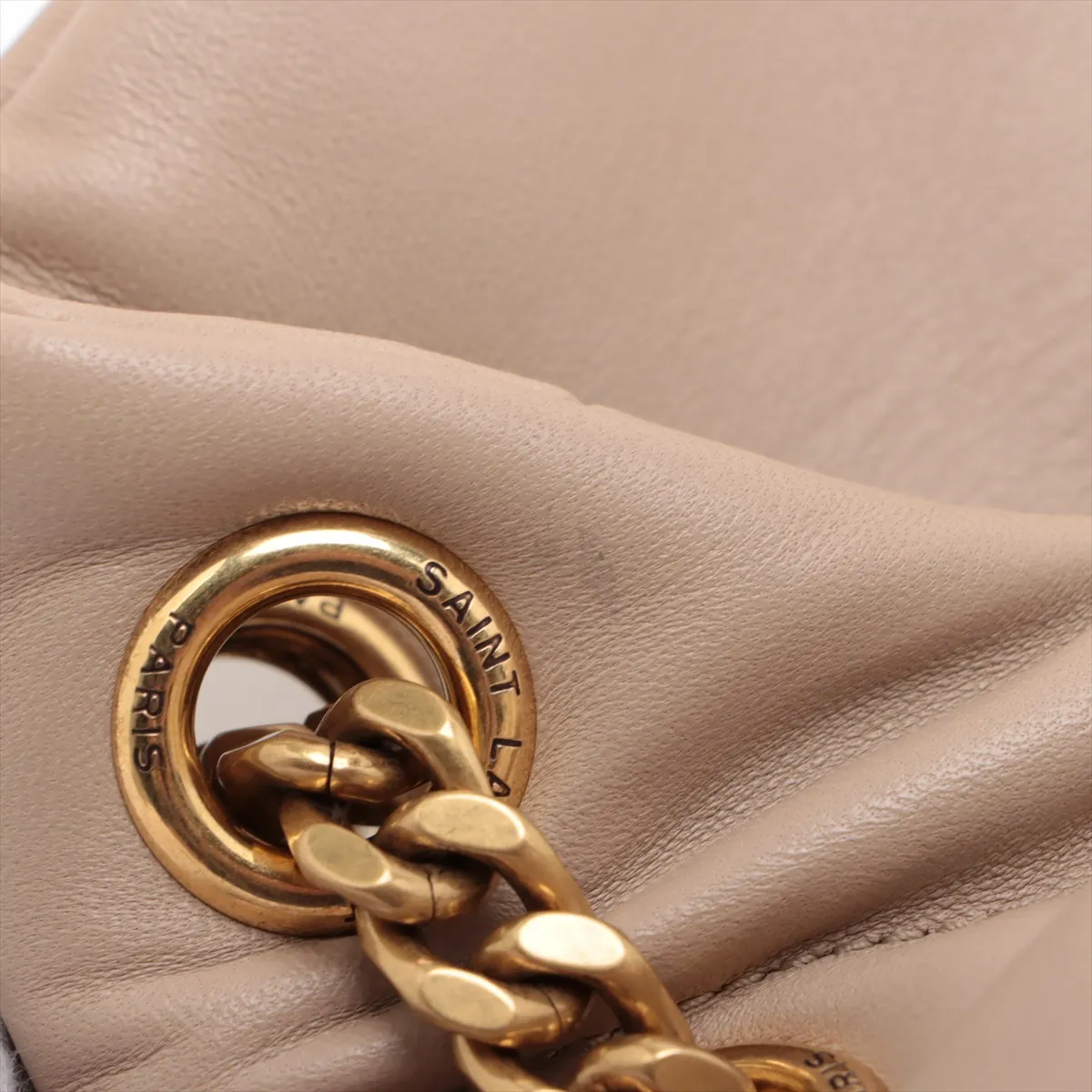 Lulu Puffer Leather Chain Shoulder Bag, Beige, 577476 — view 9