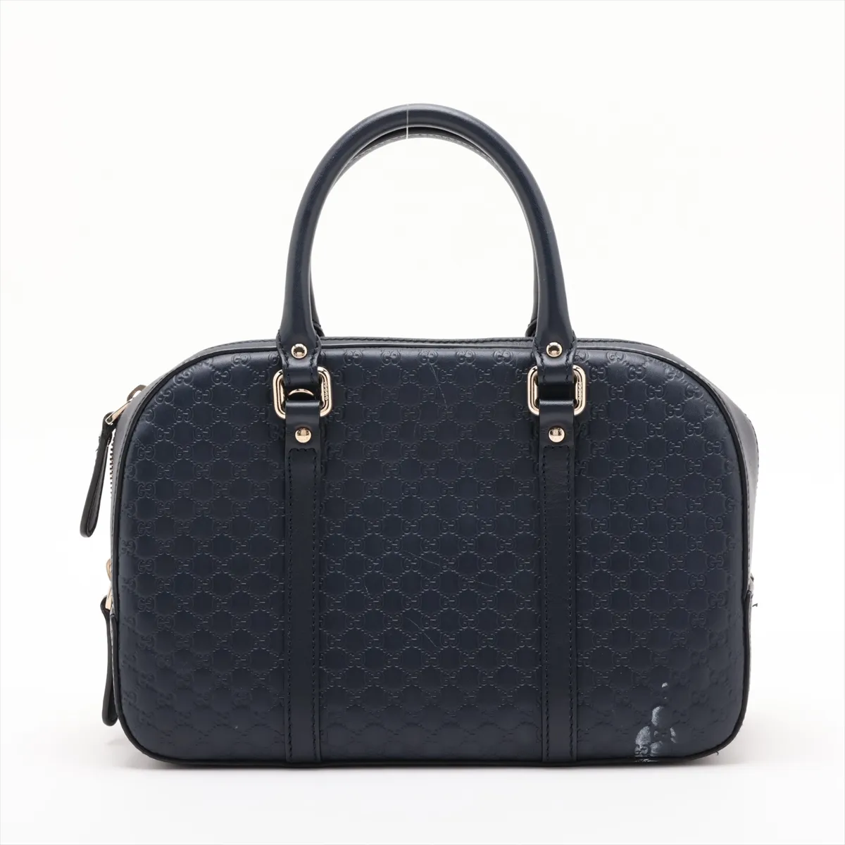 Microguccissima Leather Handbag, Navy, Outlet — view 2
