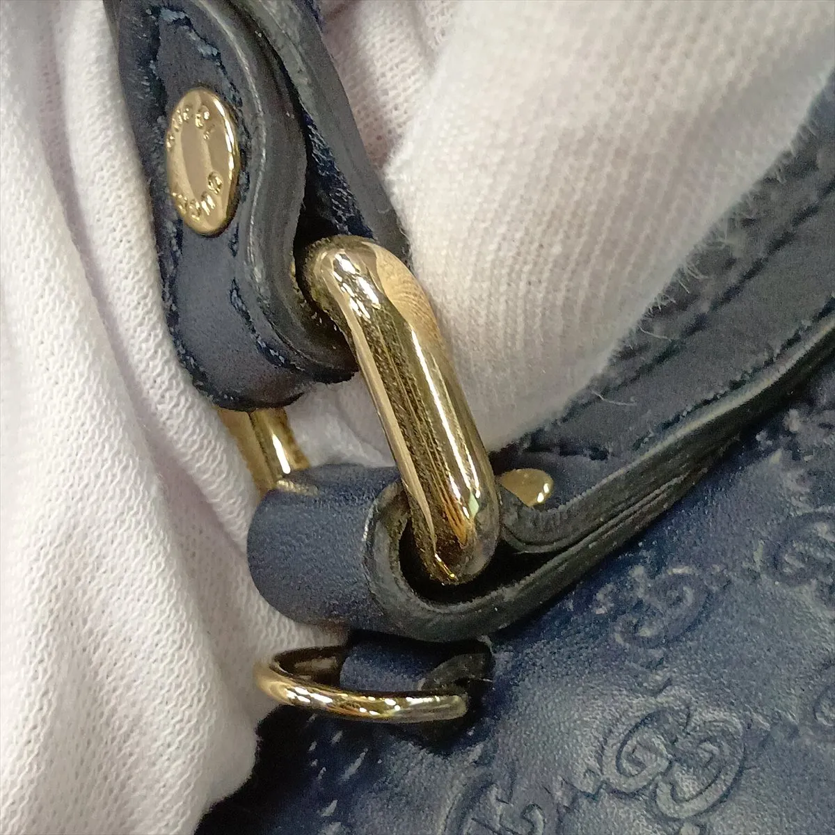 Microguccissima Leather Handbag, Navy, Outlet — view 14