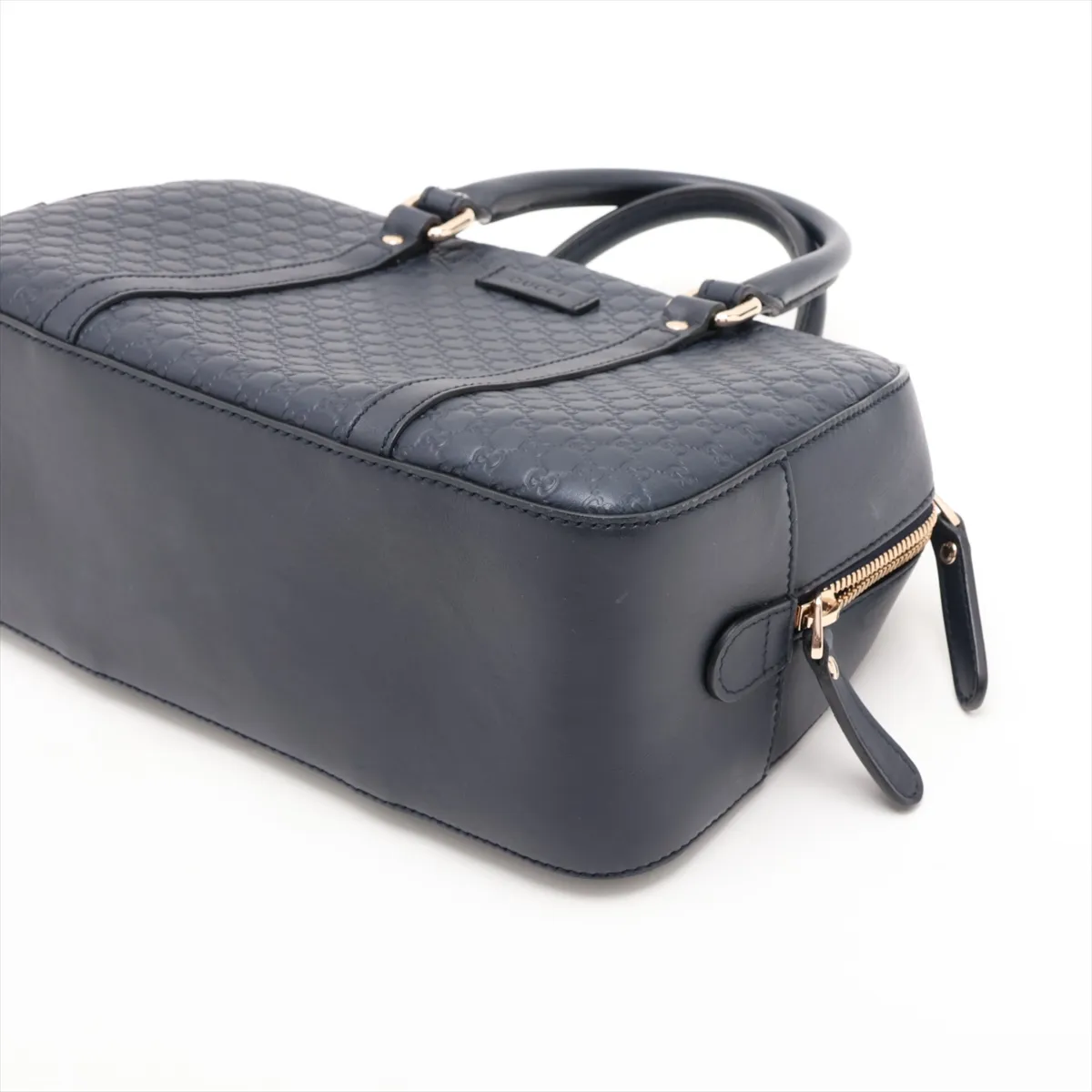 Microguccissima Leather Handbag, Navy, Outlet — view 3