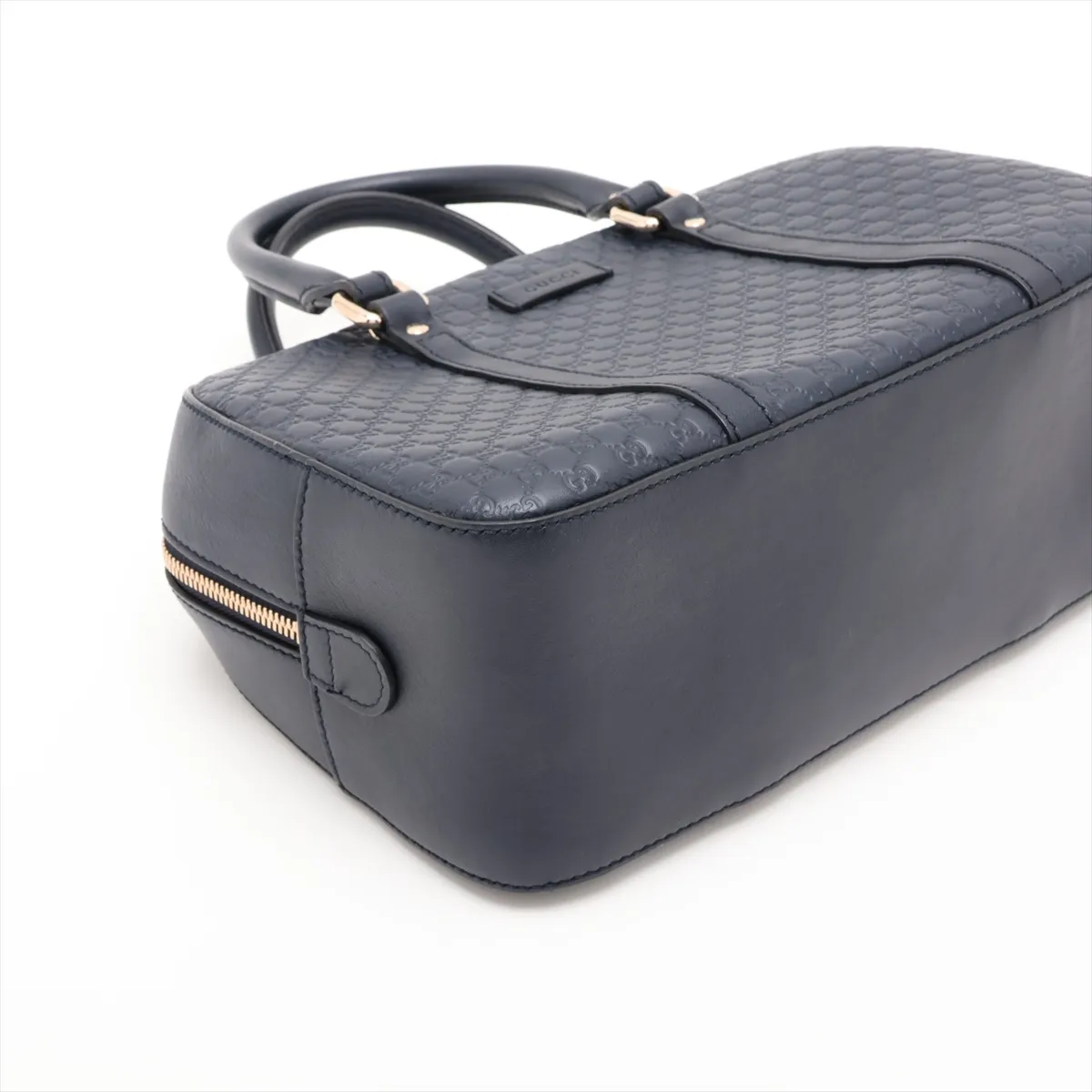 Microguccissima Leather Handbag, Navy, Outlet — view 4