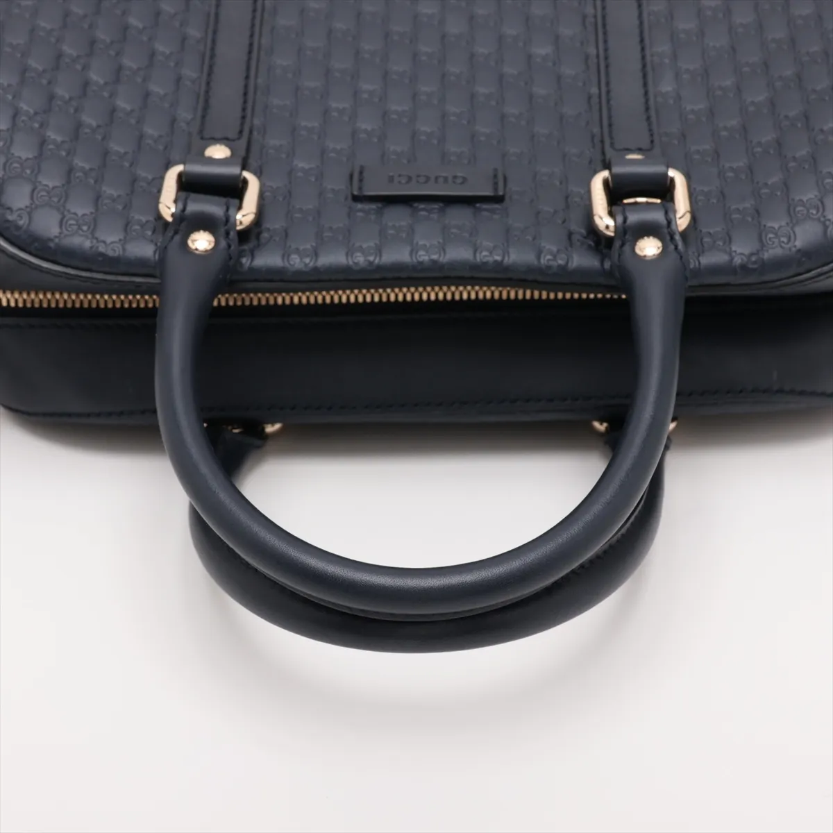 Microguccissima Leather Handbag, Navy, Outlet — view 5