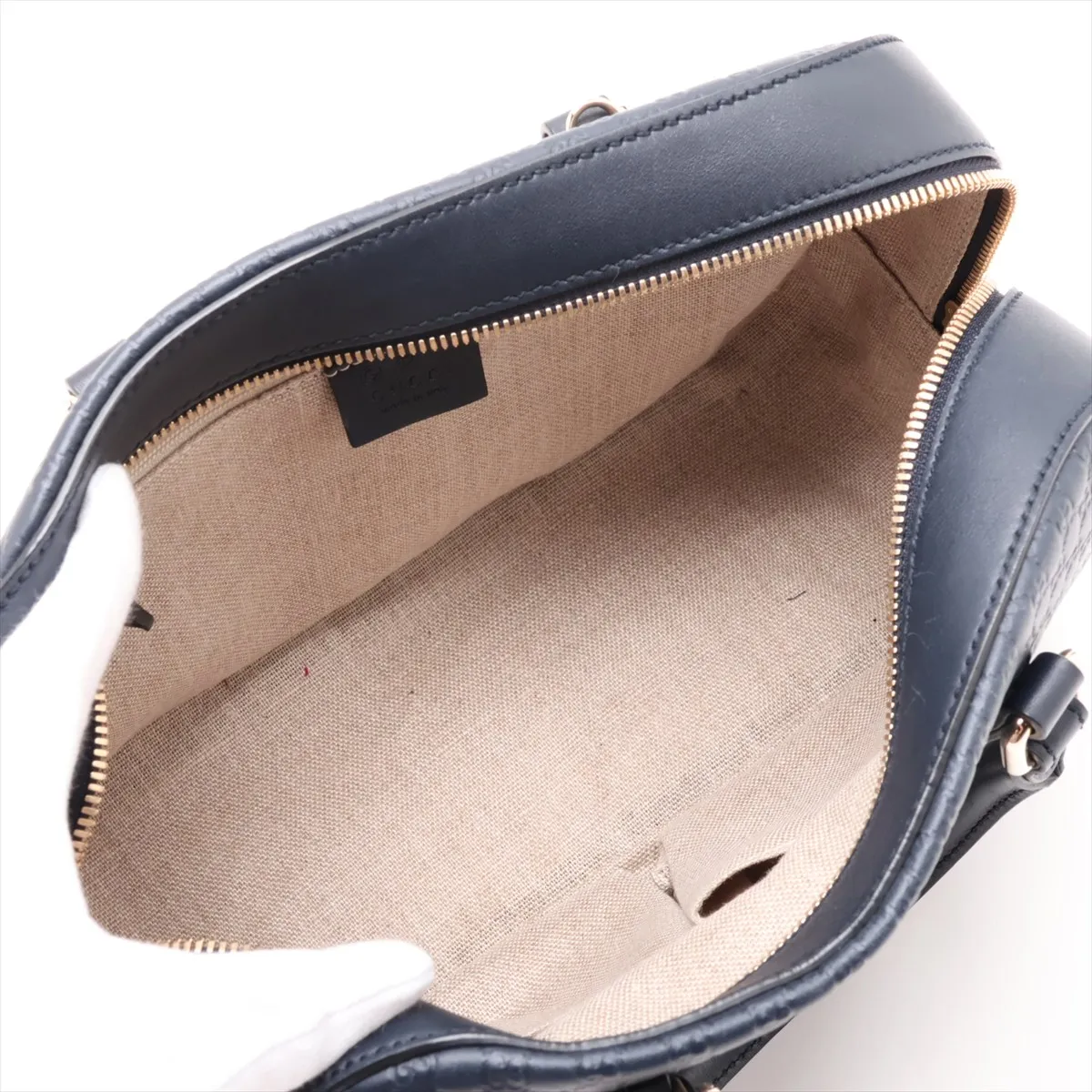 Microguccissima Leather Handbag, Navy, Outlet — view 7