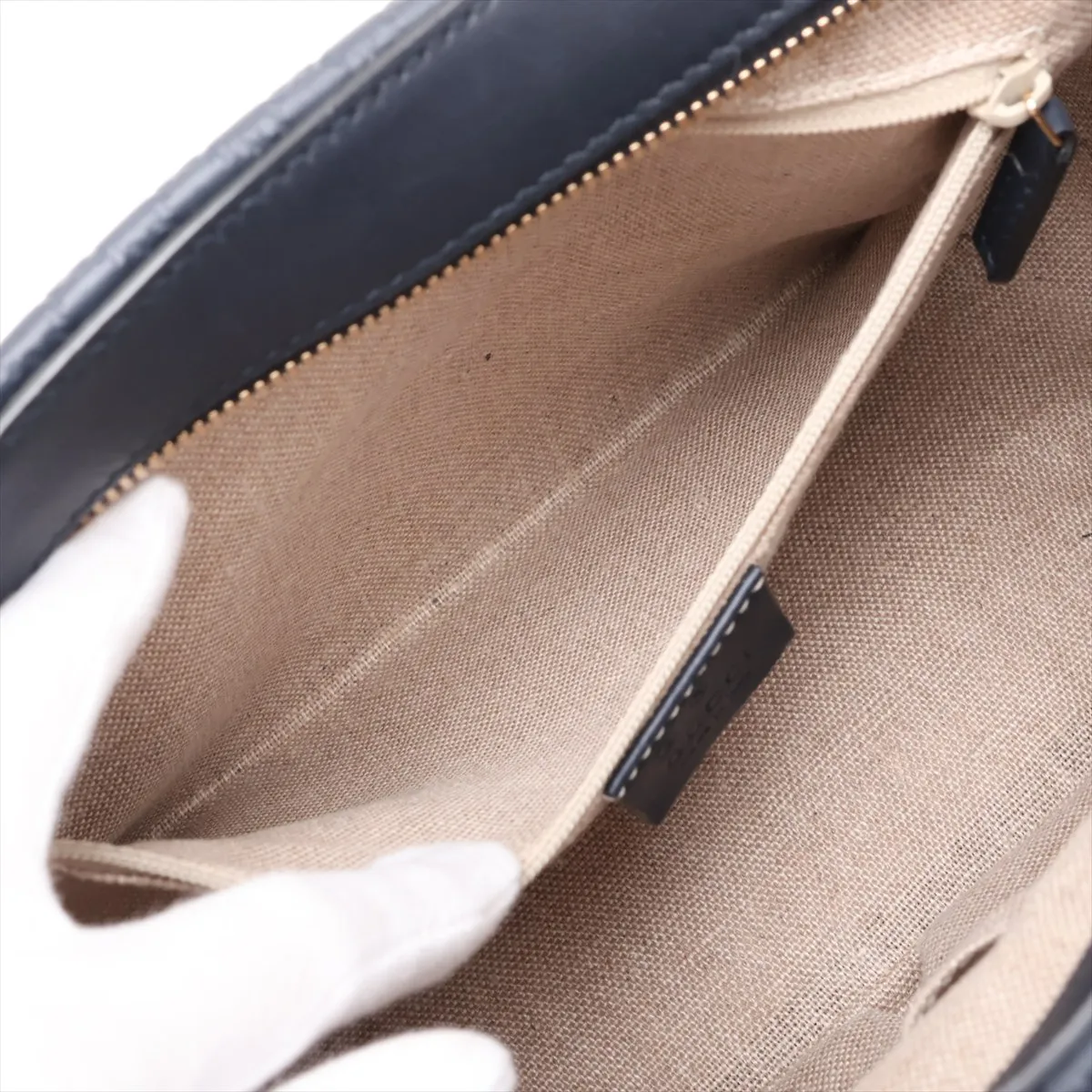 Microguccissima Leather Handbag, Navy, Outlet — view 8