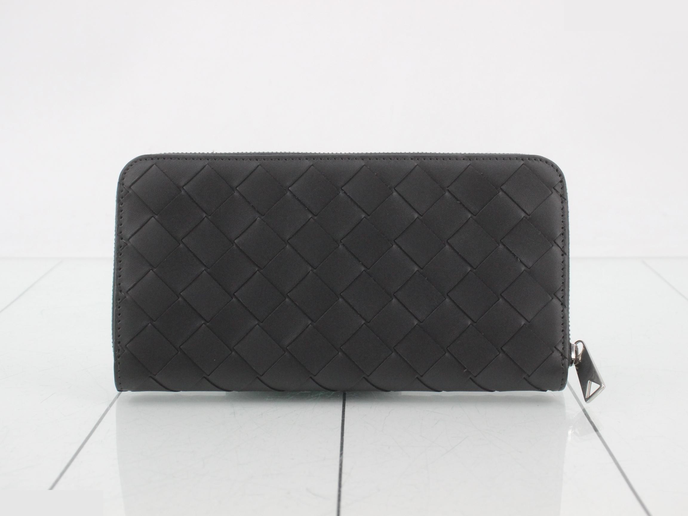Intrecciato Round Zipper Long Wallet, Black — view 2
