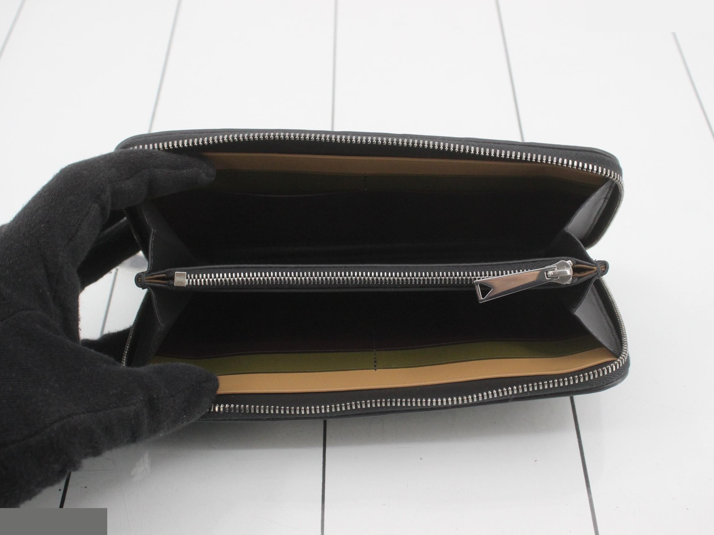 Intrecciato Round Zipper Long Wallet, Black — view 4