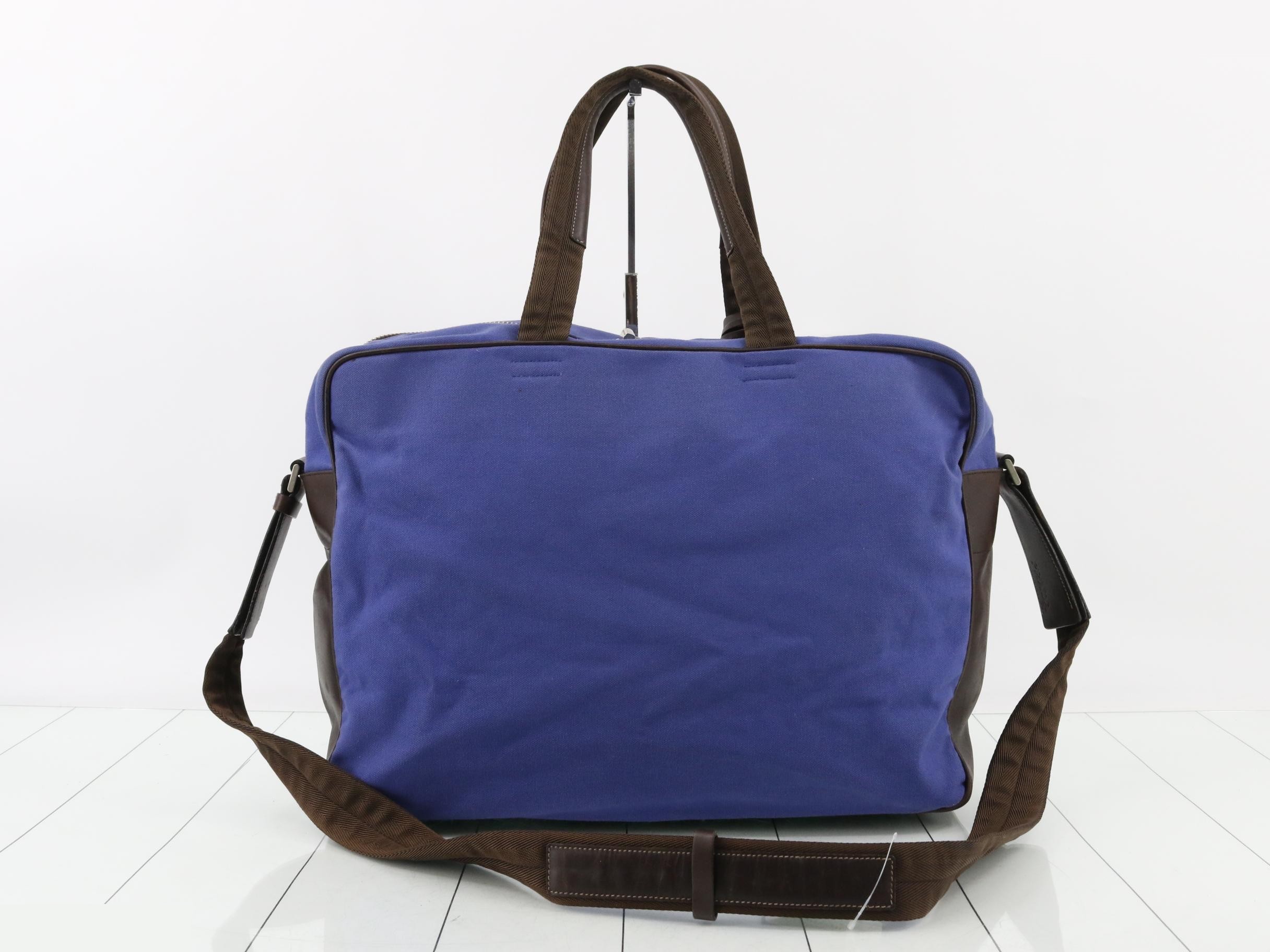 Leather and canvas combination 2-way Boston bag with shoulder strap — view 2