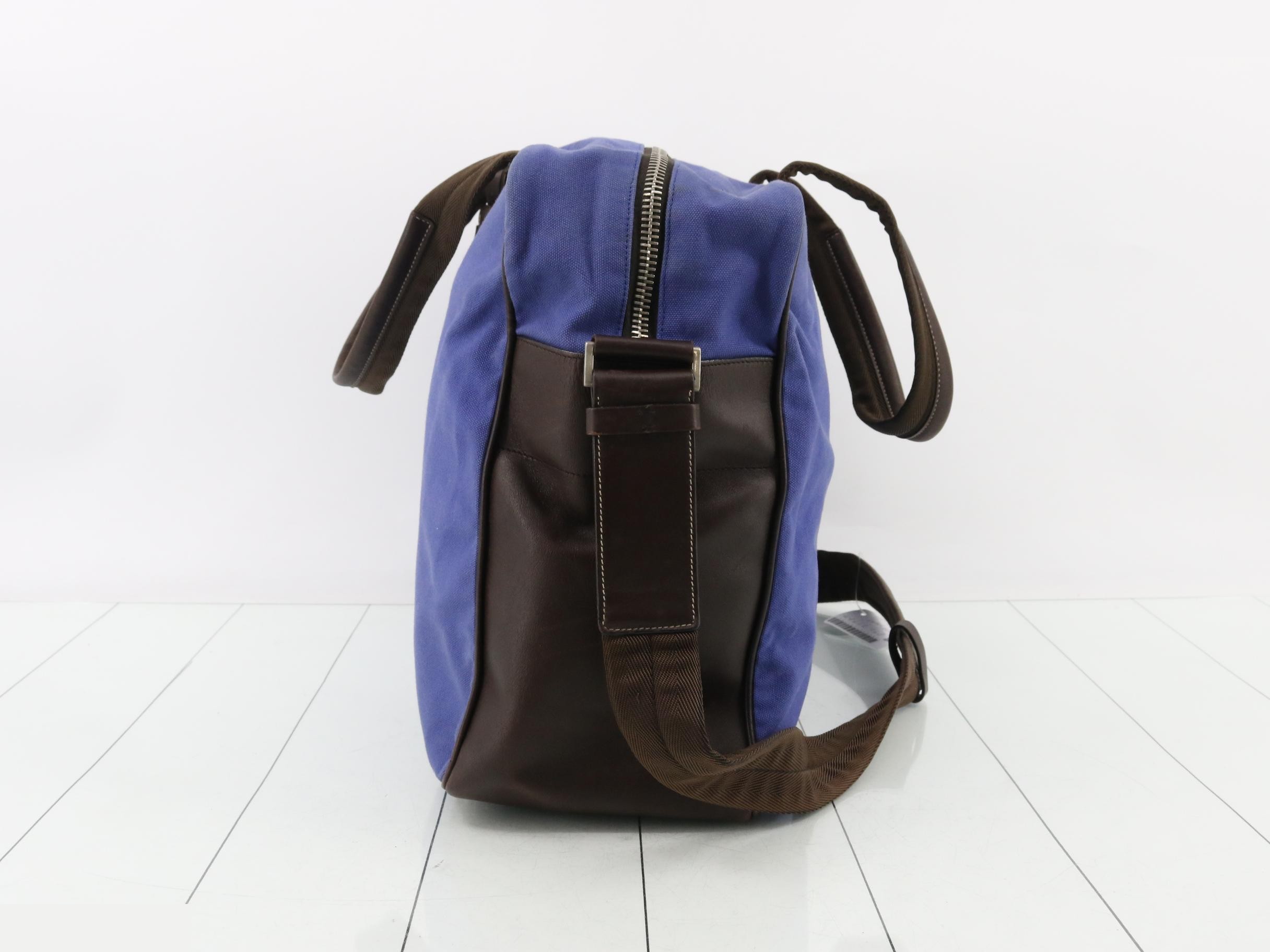 Leather and canvas combination 2-way Boston bag with shoulder strap — view 3
