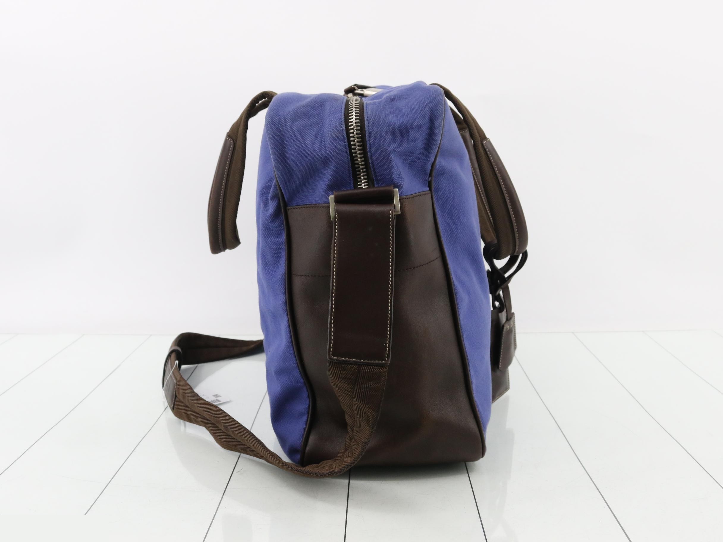 Leather and canvas combination 2-way Boston bag with shoulder strap — view 4