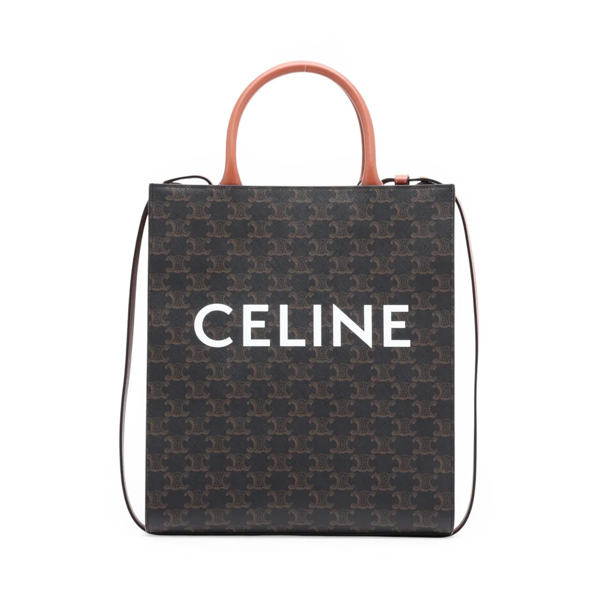 Triomphe Vertical Cabas PVC x Leather 2-Way Handbag Brown