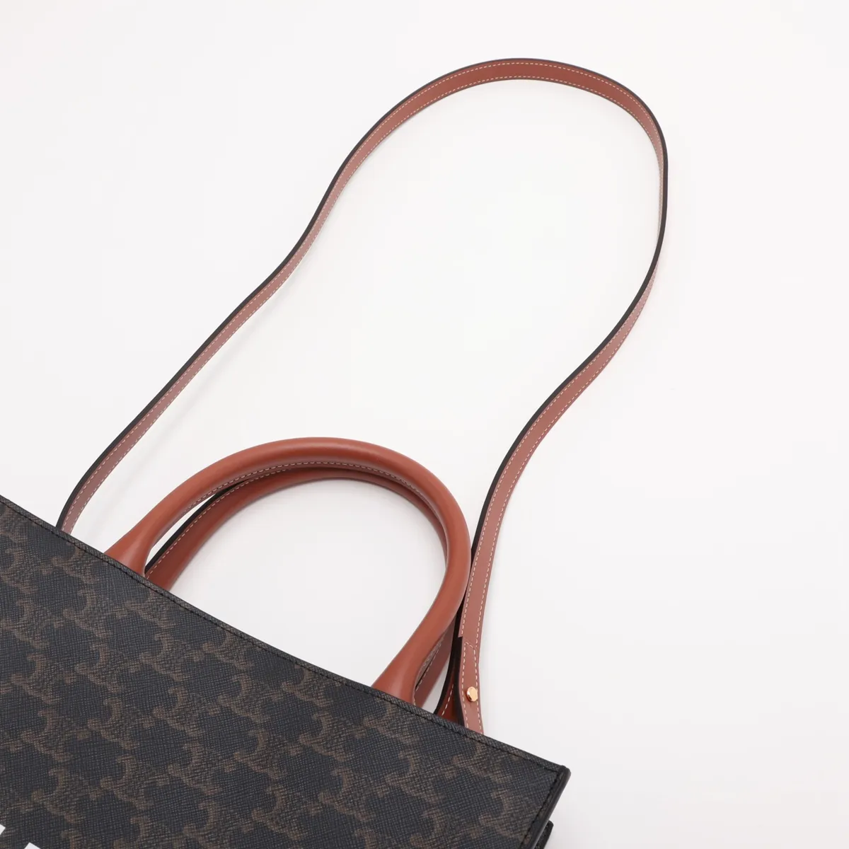Triomphe Vertical Cabas PVC x Leather 2-Way Handbag Brown — view 7