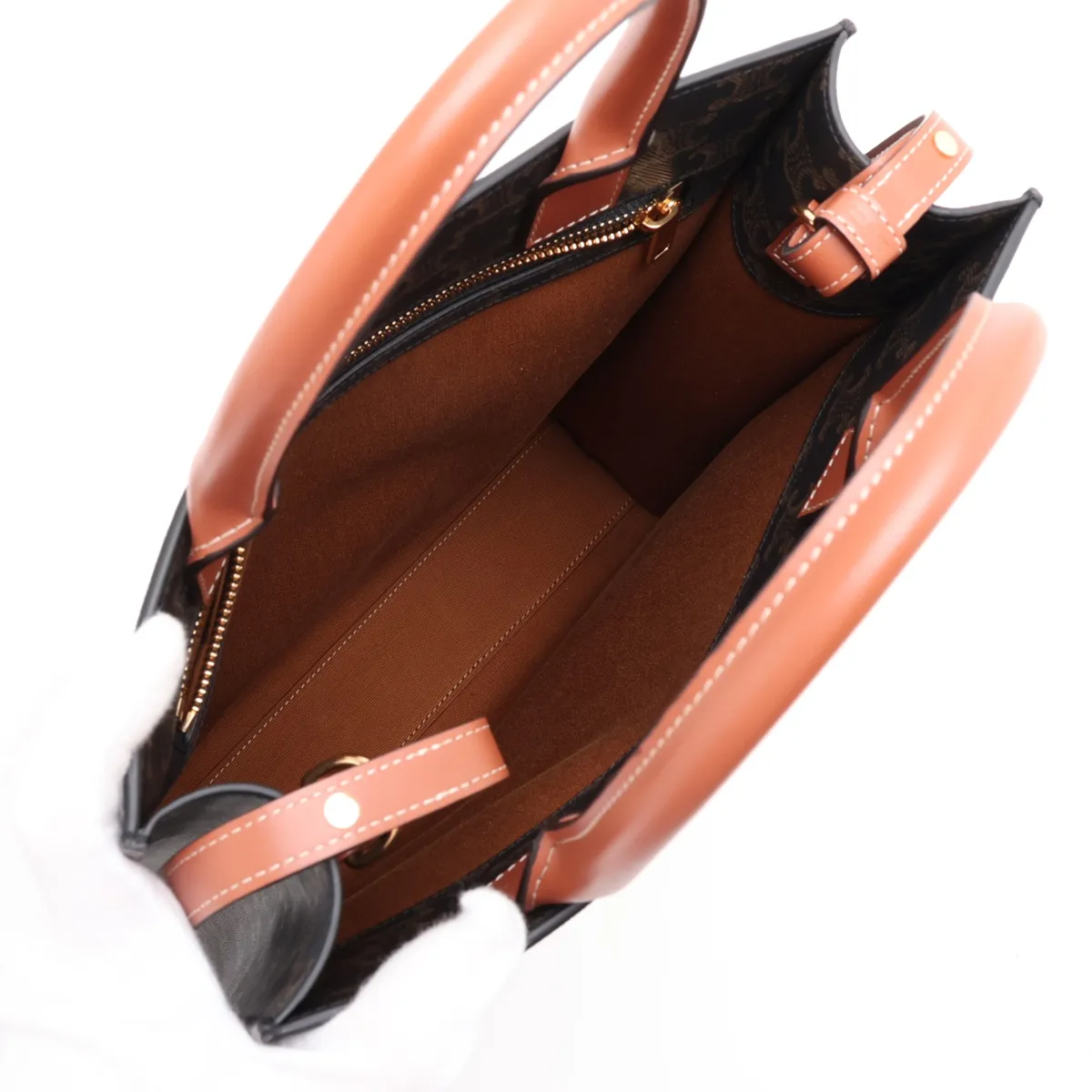 Triomphe Vertical Cabas PVC x Leather 2-Way Handbag Brown — view 8