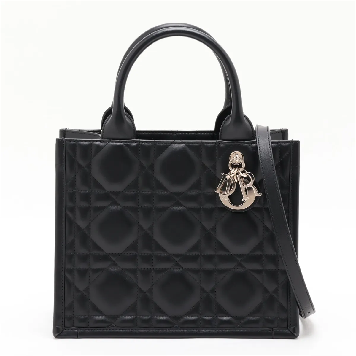 Macro Cannage Book Tote Small Leather 2-Way Tote Bag Black Lucky Star