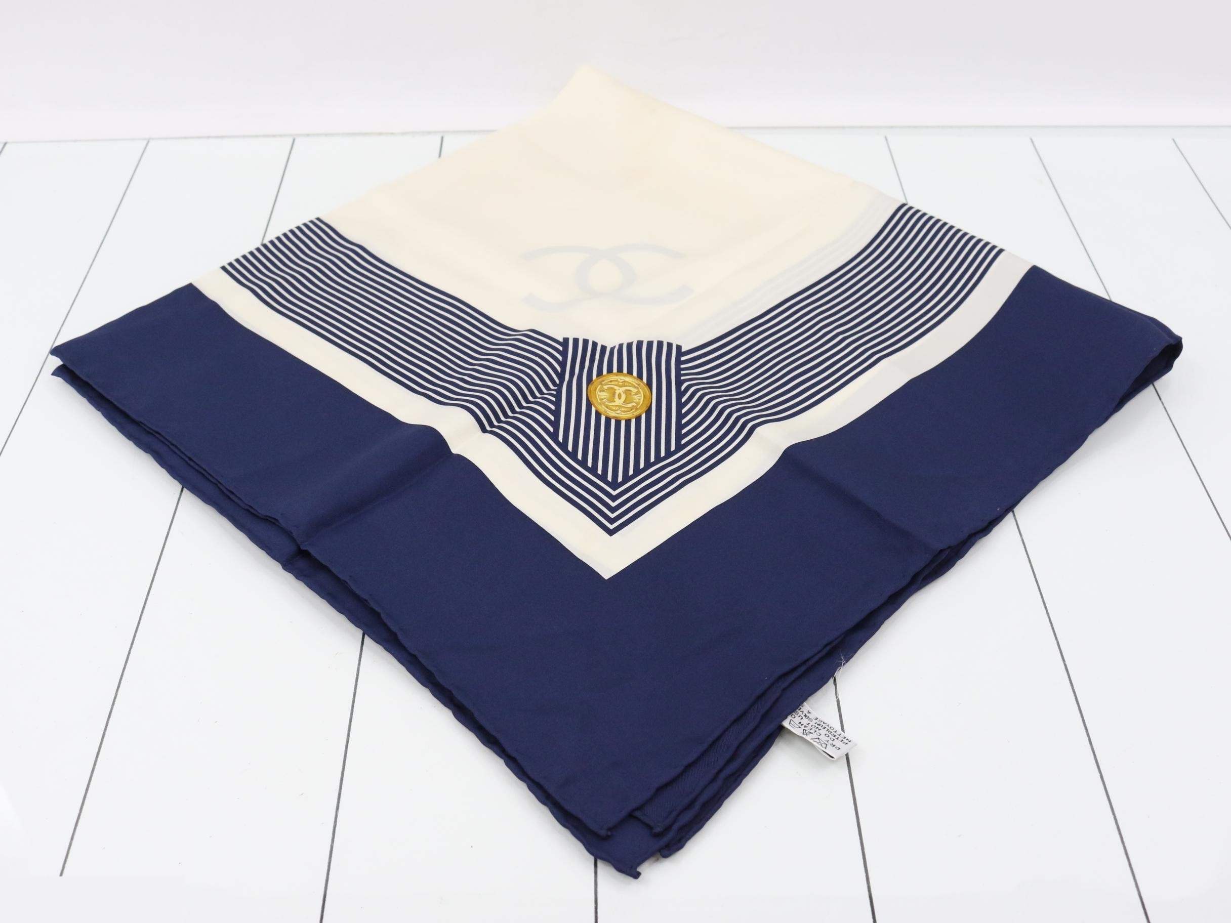 Coco Mark Scarf, Navy and White, Silk — view 2