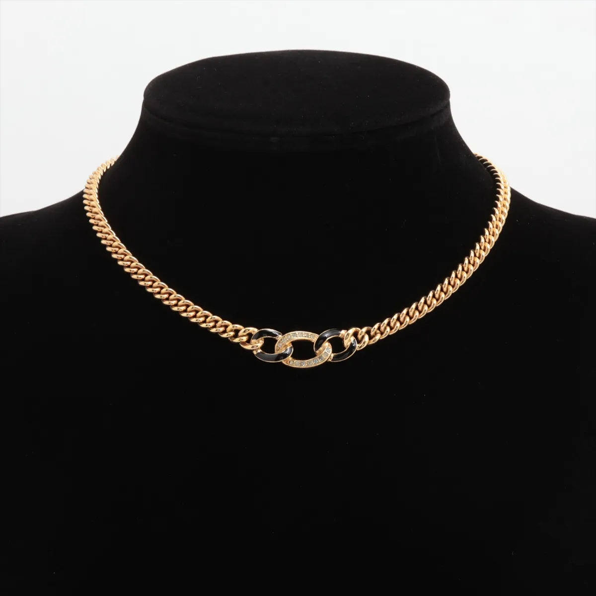 chain necklace, GP x rhinestones, gold, — view 5