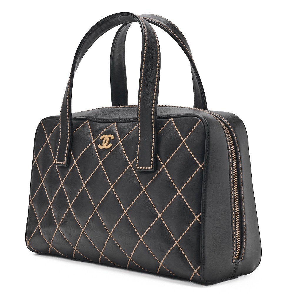 Calfskin Wild Stitch Tote Bag, Black, Gold Hardware, Series 7 — view 4