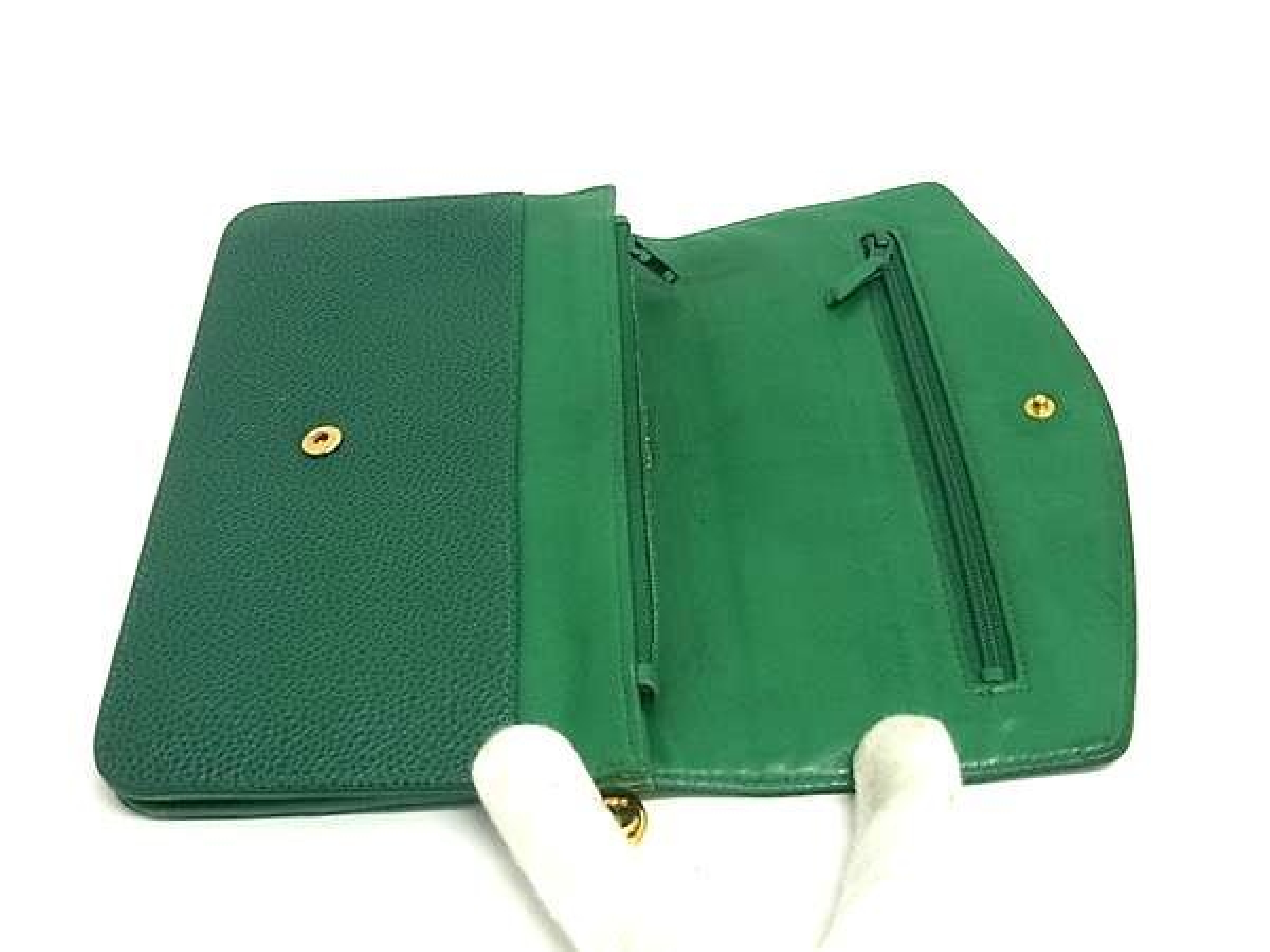 Cocomark Caviar Skin Bifold Long Wallet Billfold Coin Purse Card Holder Green Wallet — view 3