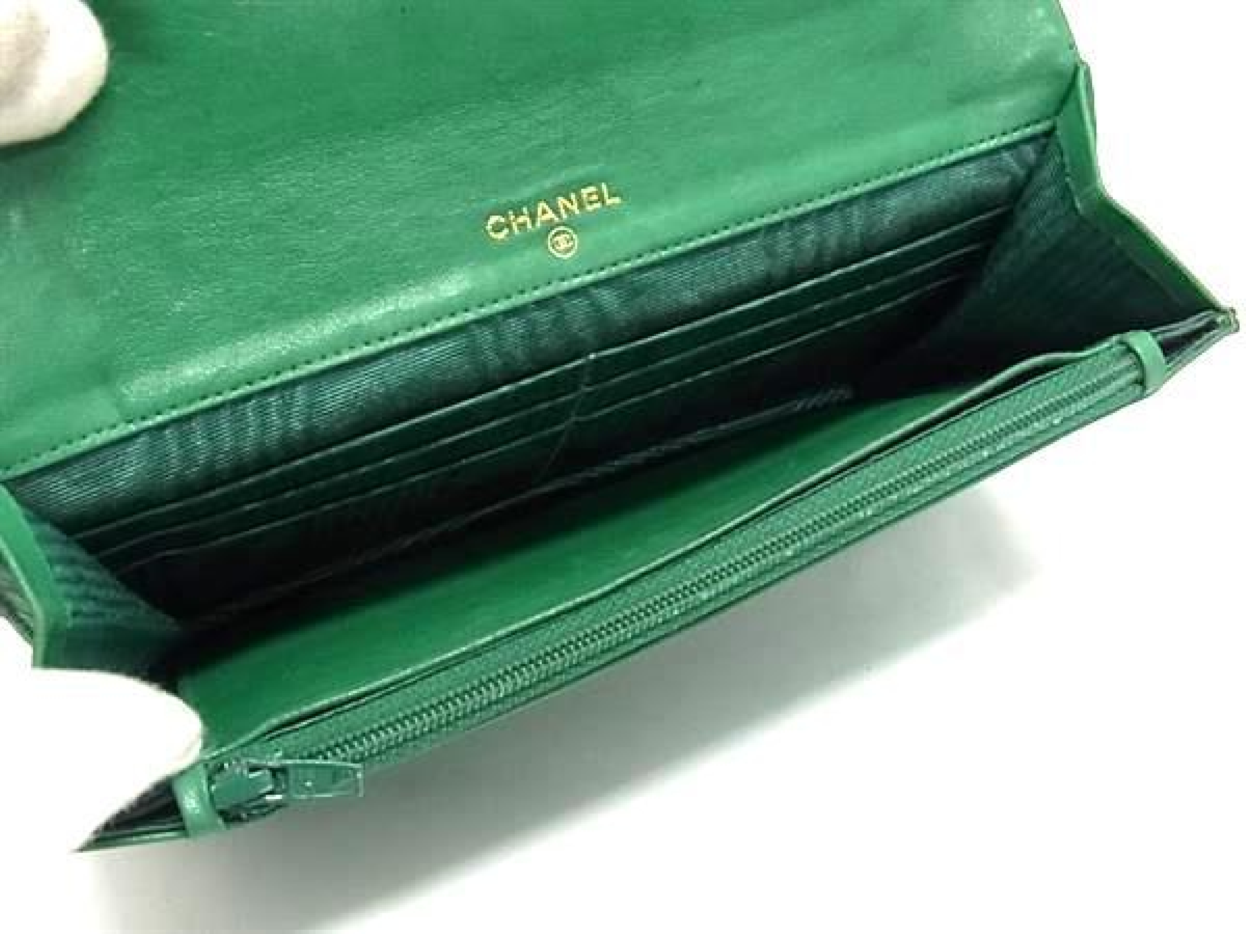 Cocomark Caviar Skin Bifold Long Wallet Billfold Coin Purse Card Holder Green Wallet — view 4