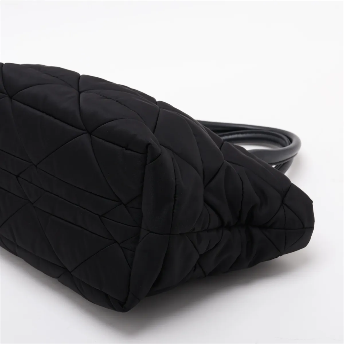 Tessuto Quilted Nylon x Leather 2-Way Handbag, Black — view 3
