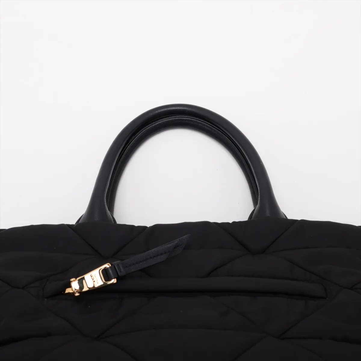 Tessuto Quilted Nylon x Leather 2-Way Handbag, Black — view 6