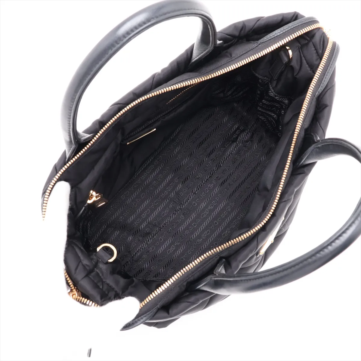 Tessuto Quilted Nylon x Leather 2-Way Handbag, Black — view 8
