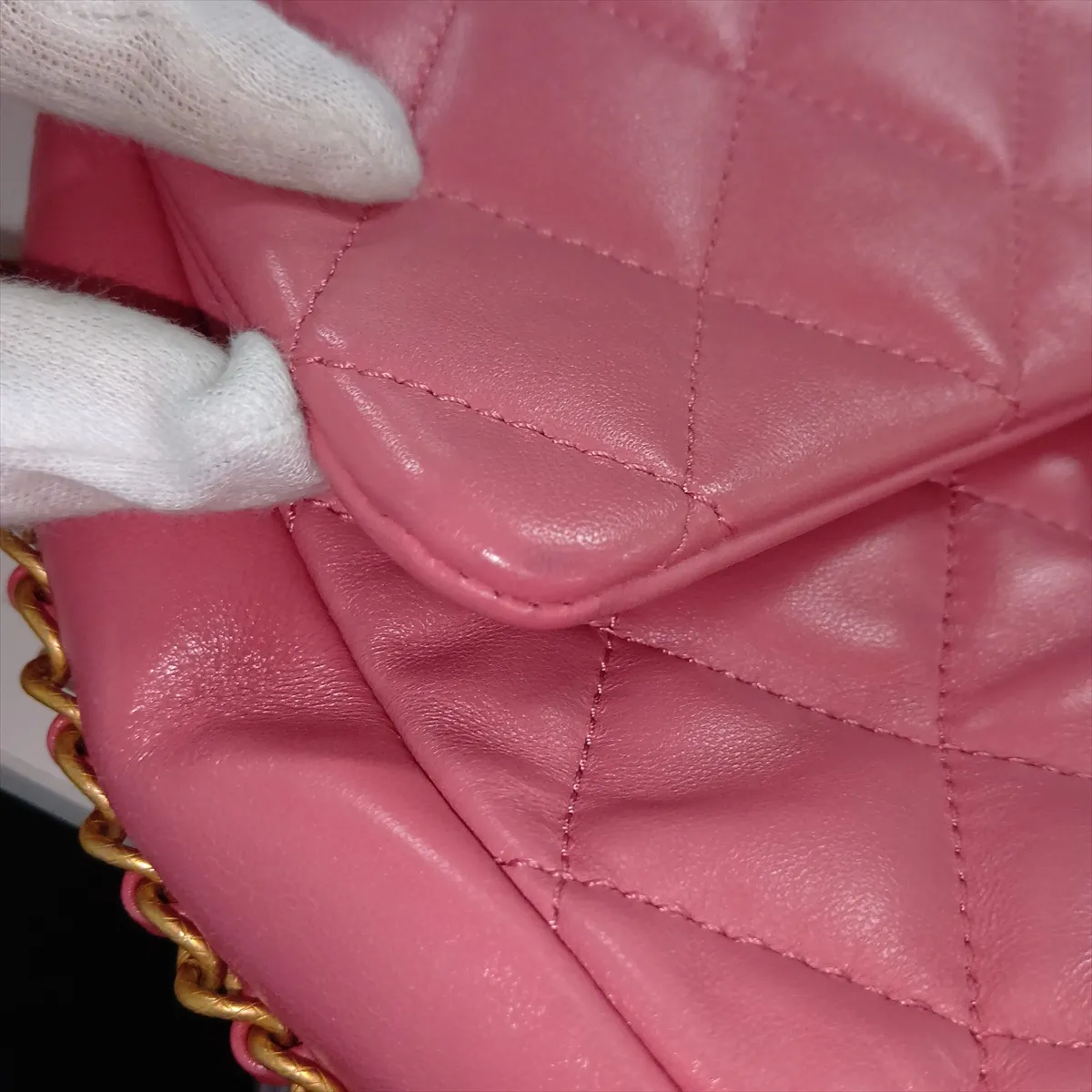 Matelassé Lambskin Chain Shoulder Bag, Pink with Gold Hardware, LCHPHHCG, Random Plate — view 11