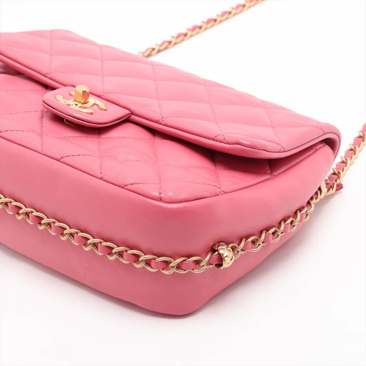 Matelassé Lambskin Chain Shoulder Bag, Pink with Gold Hardware, LCHPHHCG, Random Plate — view 3