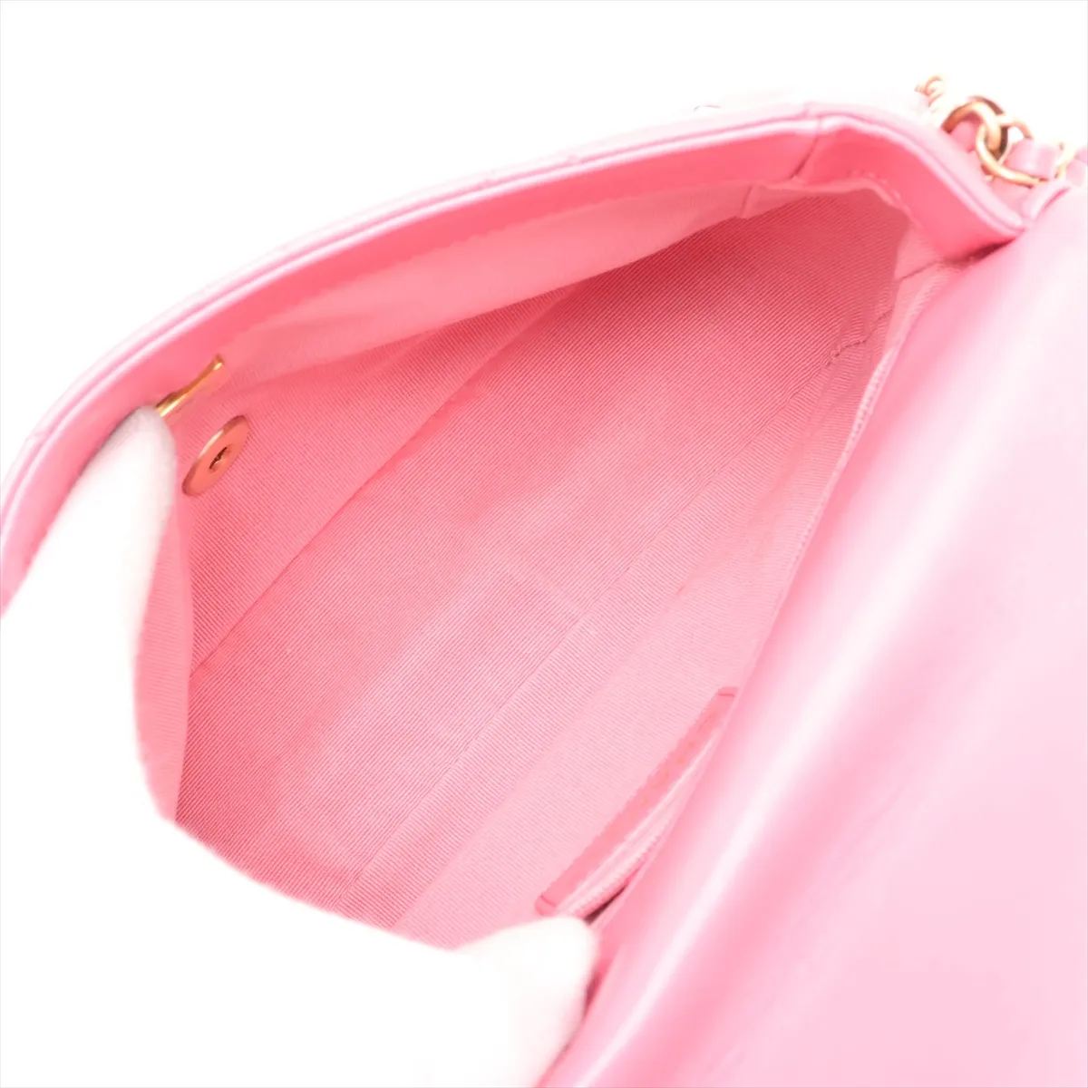Matelassé Lambskin Chain Shoulder Bag, Pink with Gold Hardware, LCHPHHCG, Random Plate — view 6