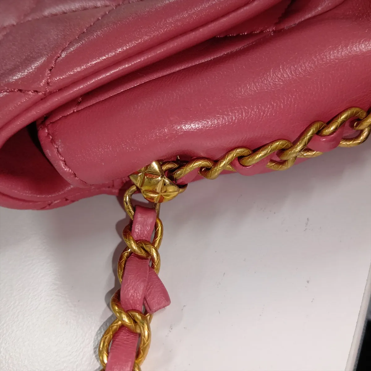 Matelassé Lambskin Chain Shoulder Bag, Pink with Gold Hardware, LCHPHHCG, Random Plate — view 10
