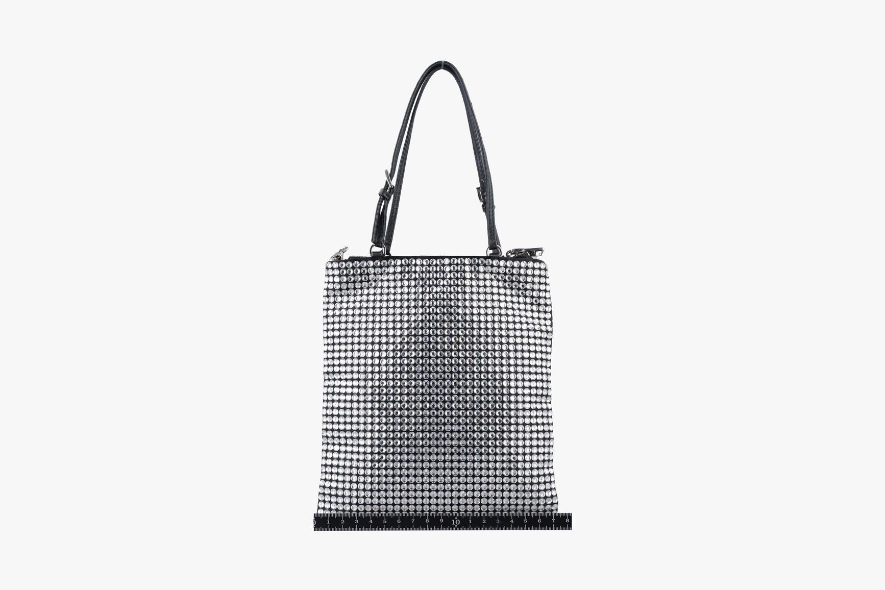 Rosa Satin Crystal Mini Tote Bag with Rhinestones, Silver — view 2