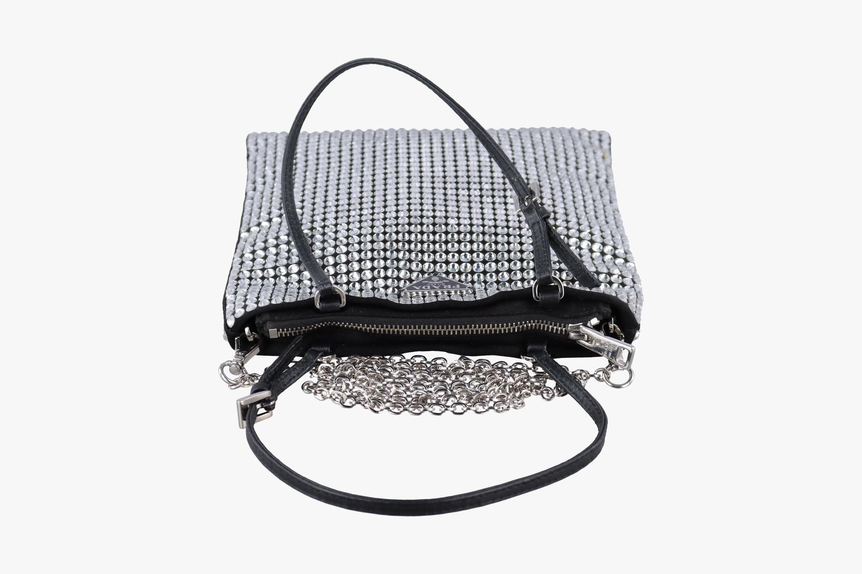 Rosa Satin Crystal Mini Tote Bag with Rhinestones, Silver — view 5
