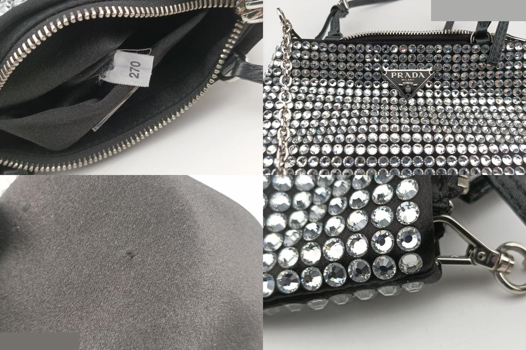 Rosa Satin Crystal Mini Tote Bag with Rhinestones, Silver — view 8