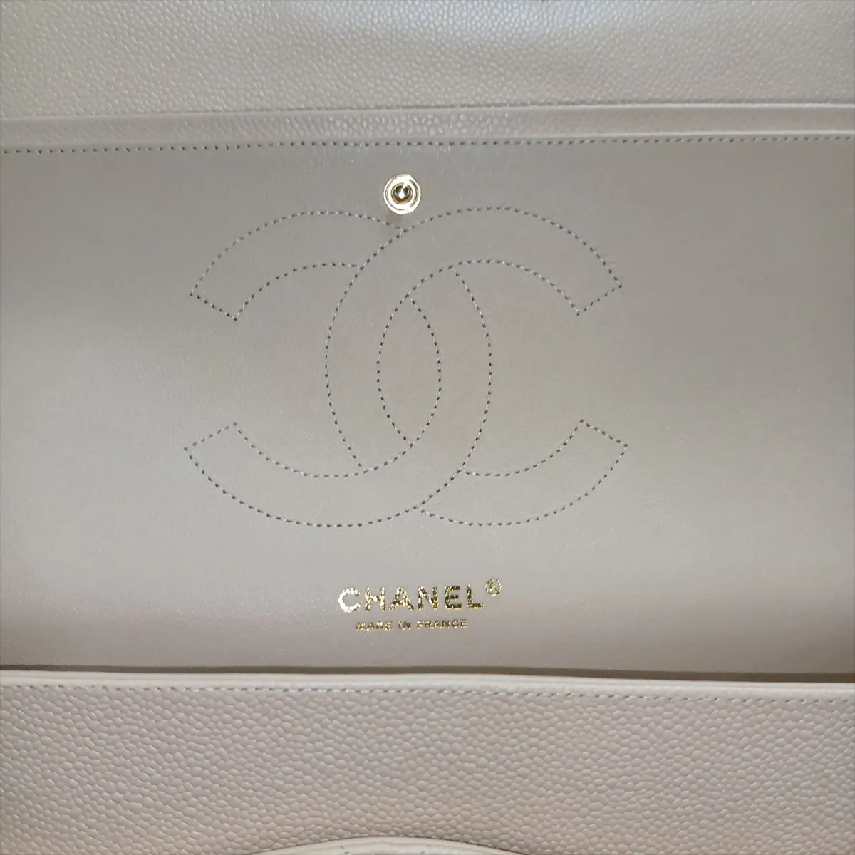 [Individually packaged] Chanel Large Matelassé 30 Caviar Skin Double Flap Double Chain Bag, Beige, Gold Hardware, 24004180, Serial Number 24, A58600 — view 12