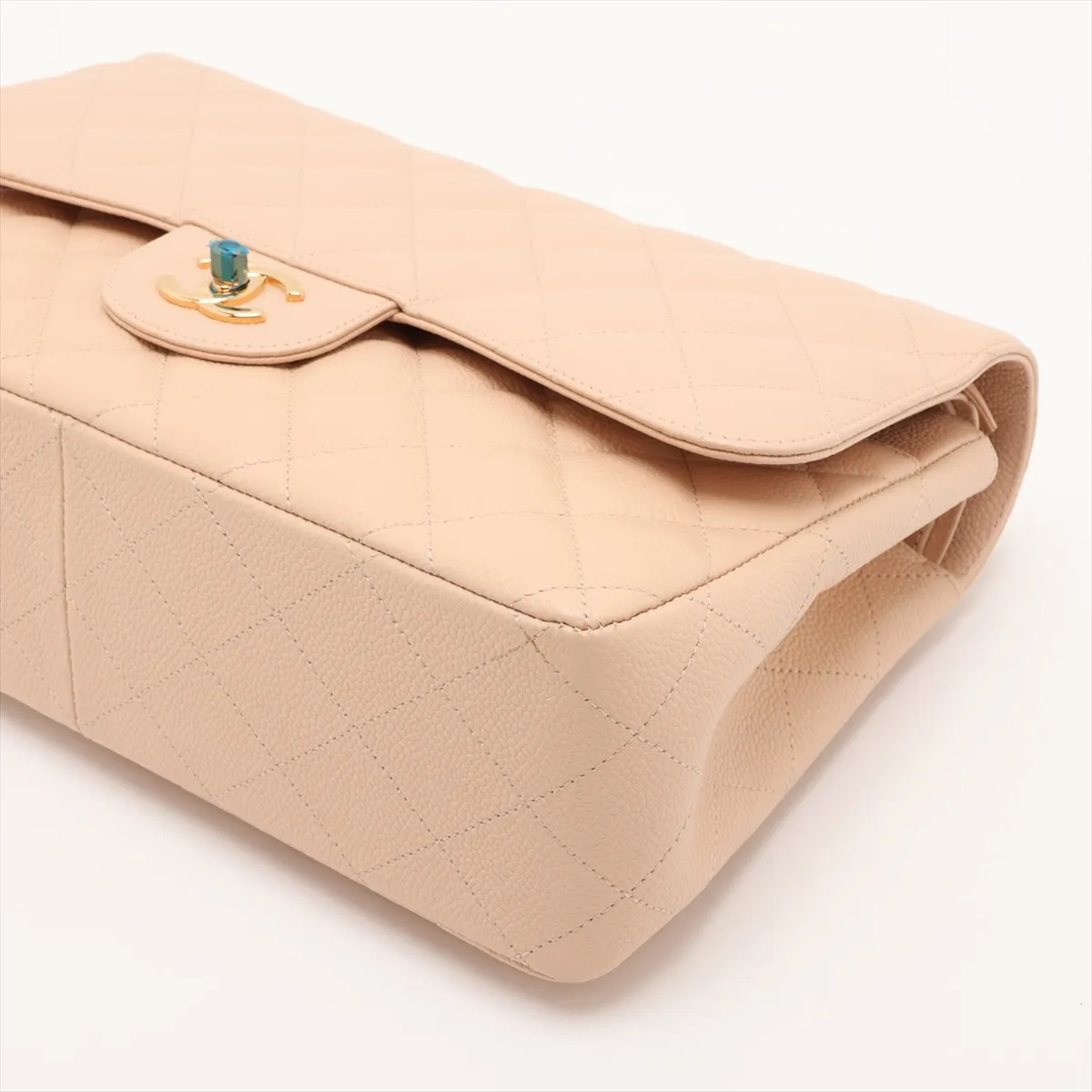 [Individually packaged] Chanel Large Matelassé 30 Caviar Skin Double Flap Double Chain Bag, Beige, Gold Hardware, 24004180, Serial Number 24, A58600 — view 3