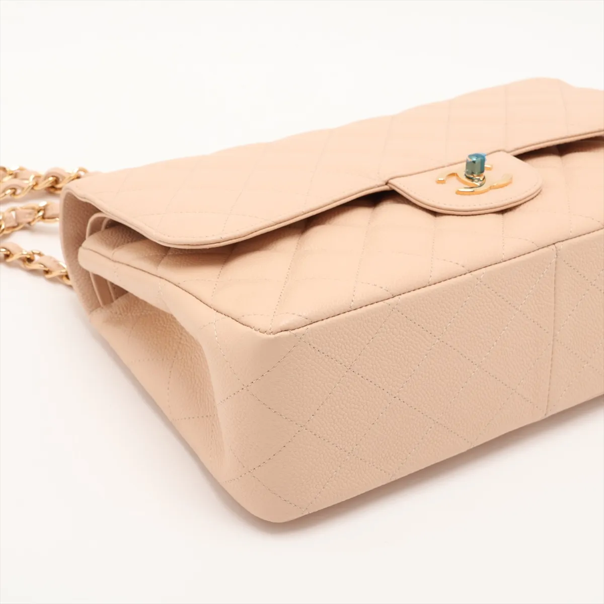 [Individually packaged] Chanel Large Matelassé 30 Caviar Skin Double Flap Double Chain Bag, Beige, Gold Hardware, 24004180, Serial Number 24, A58600 — view 4