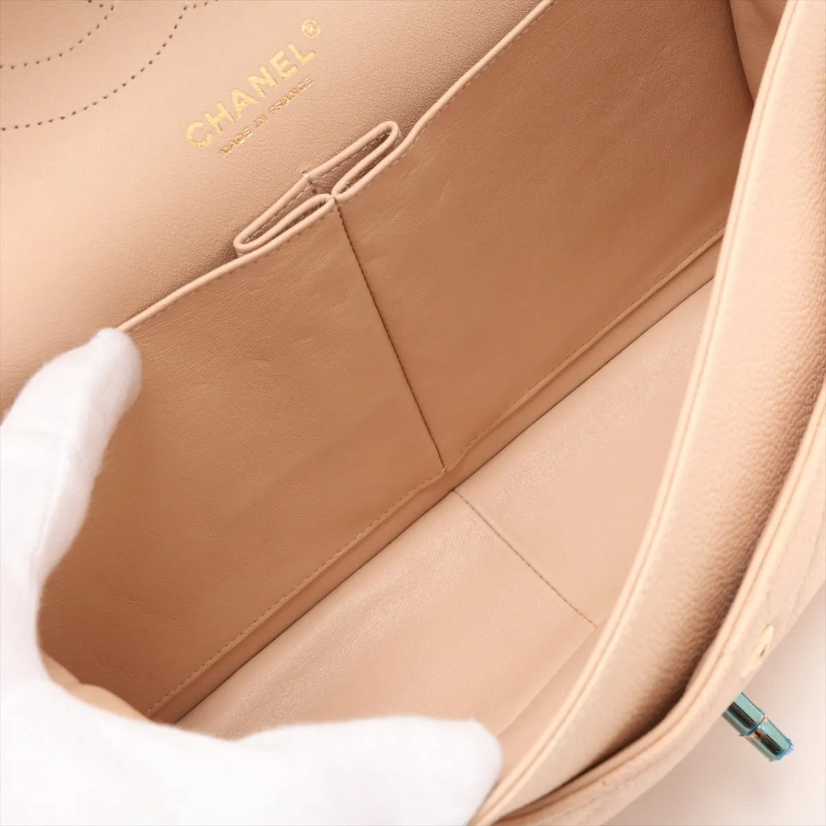 [Individually packaged] Chanel Large Matelassé 30 Caviar Skin Double Flap Double Chain Bag, Beige, Gold Hardware, 24004180, Serial Number 24, A58600 — view 7