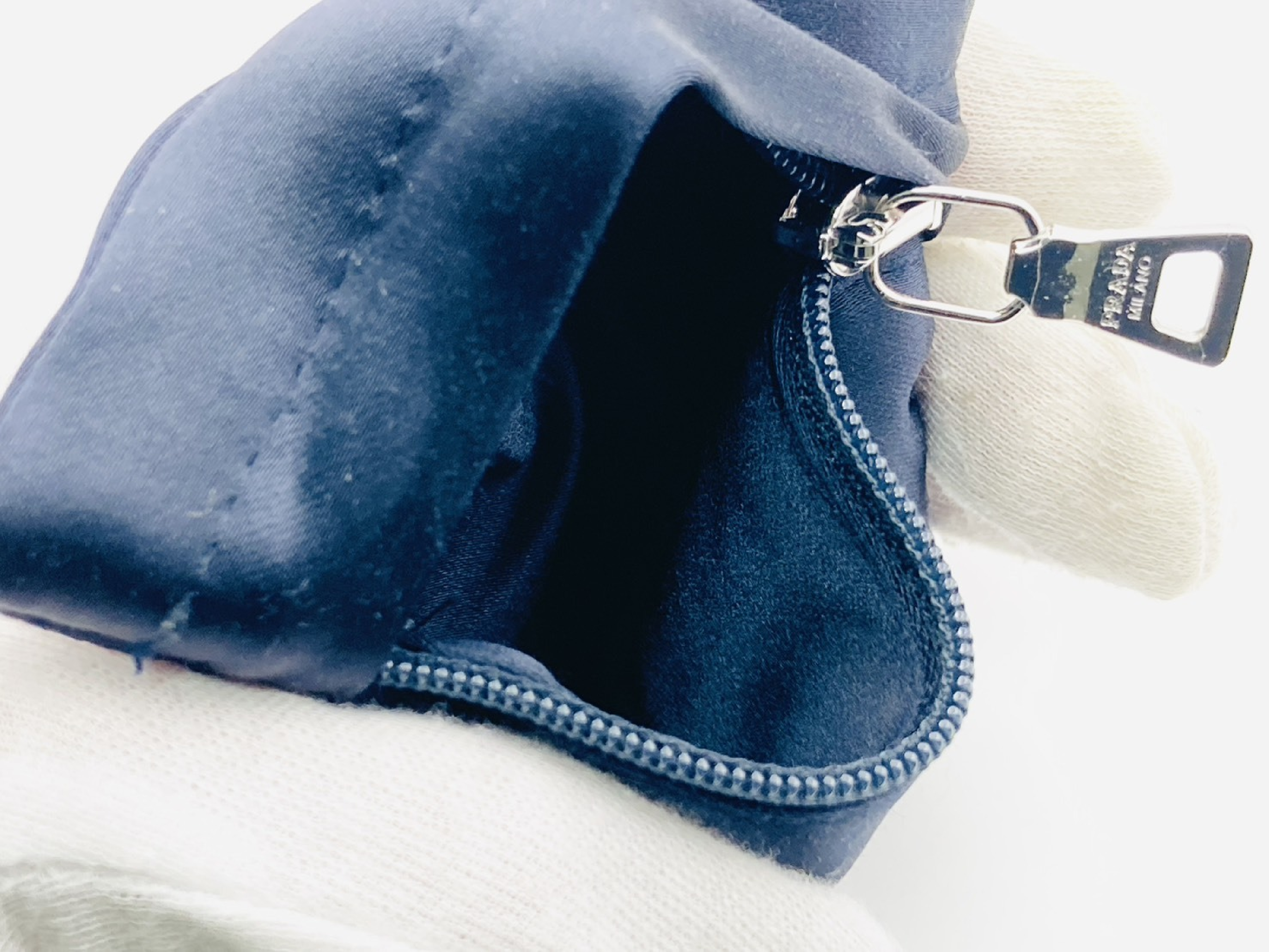 logo accessory pouch, jewelry pouch, small item case, nylon satin, navy, other accessories. — view 4