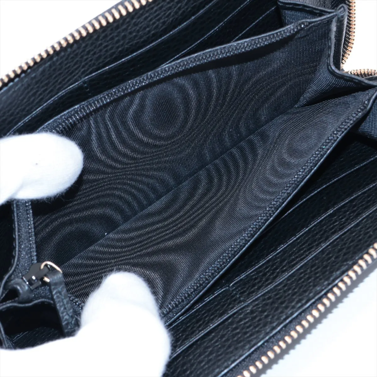 Interlocking G 449347 Leather Round Zip Wallet, Black, with G stamp. — view 6