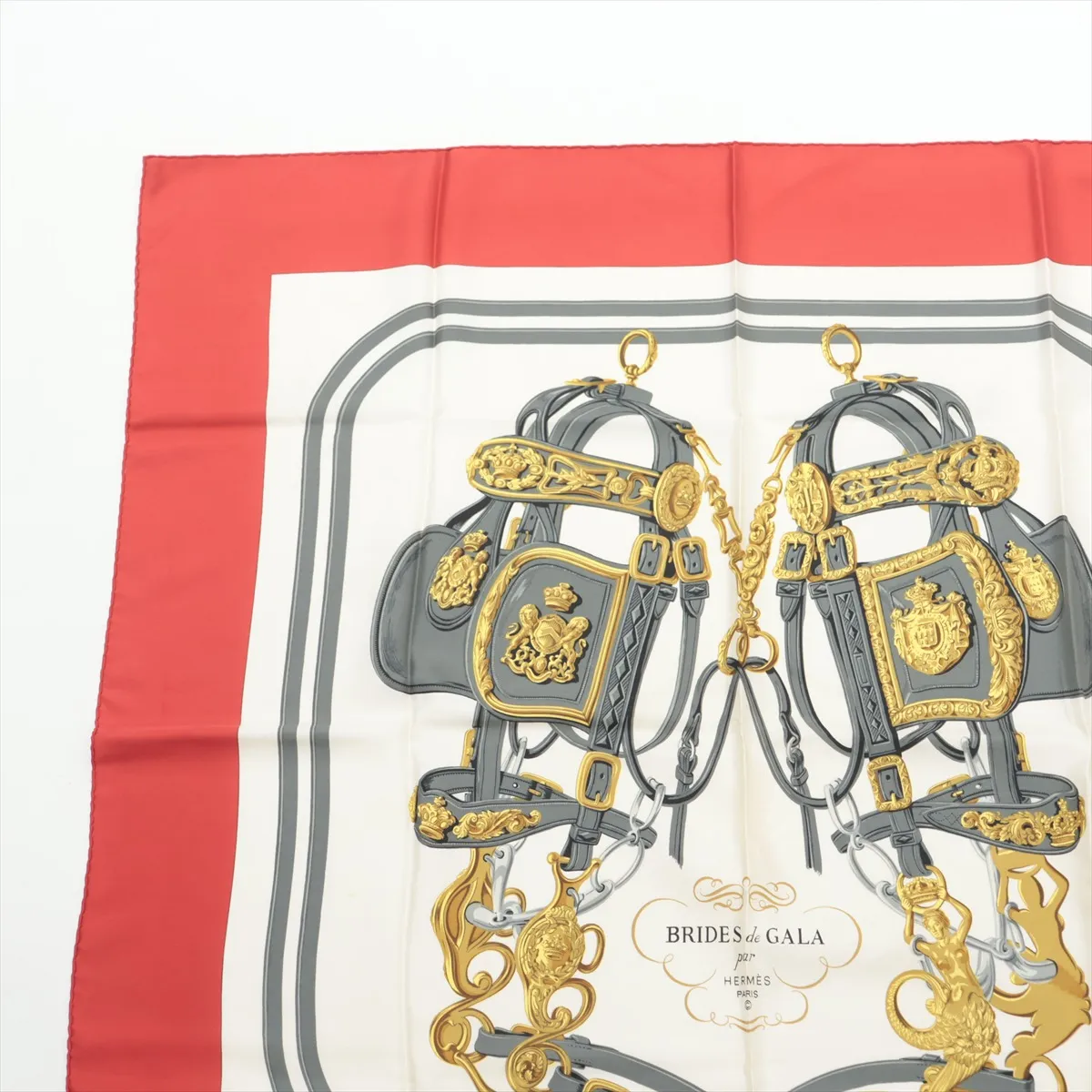 Carre 90 BRIDES de GALA (ceremonial horse bridle) scarf, silk, red. Shows signs of wear, — view 2