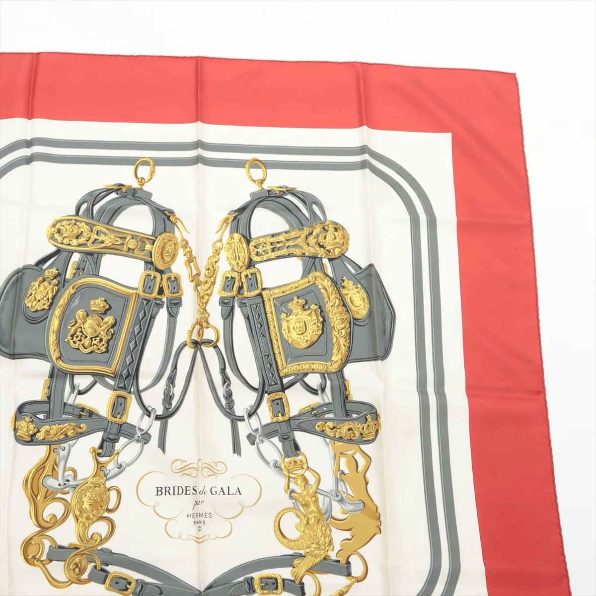 Carre 90 BRIDES de GALA (ceremonial horse bridle) scarf, silk, red. Shows signs of wear, — view 3
