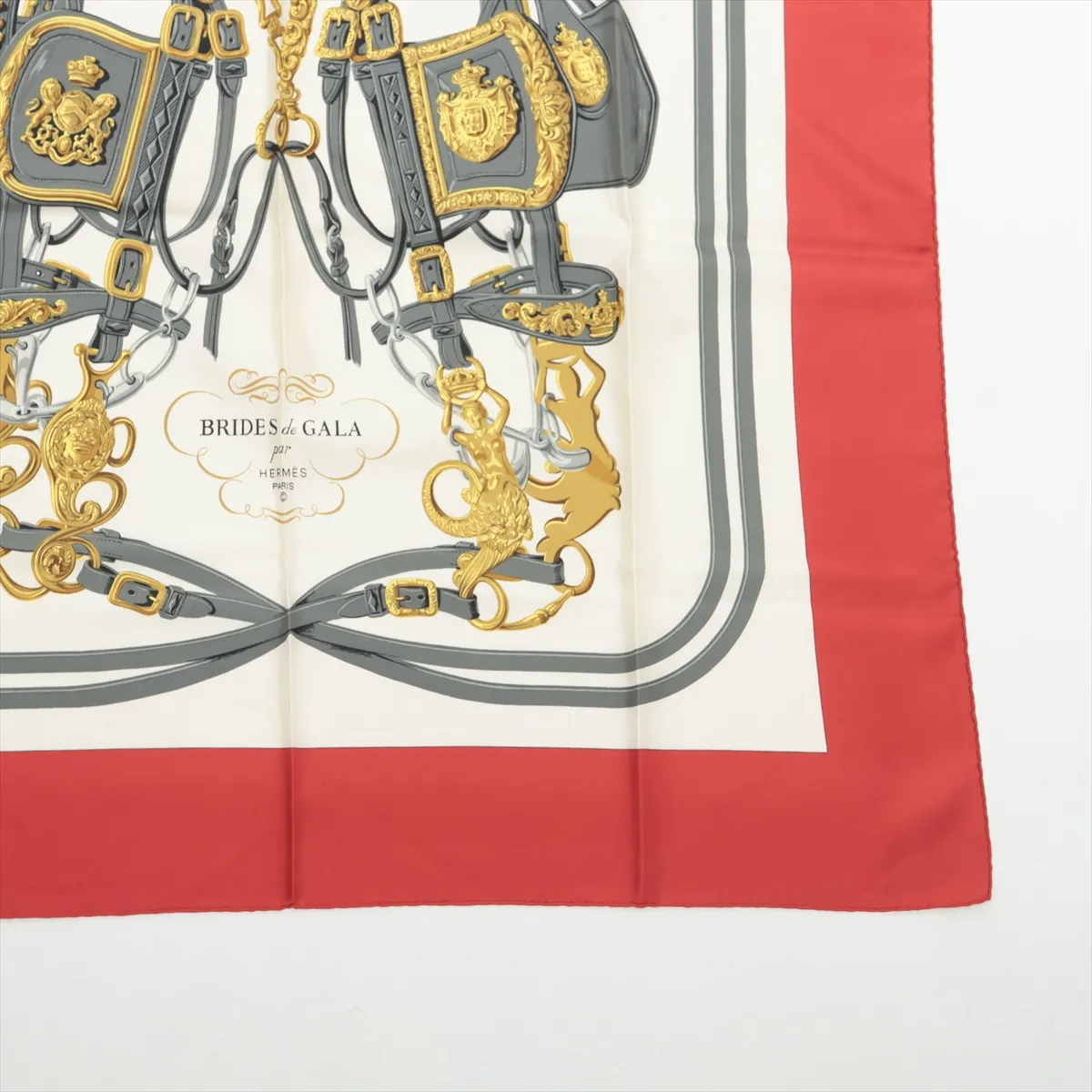 Carre 90 BRIDES de GALA (ceremonial horse bridle) scarf, silk, red. Shows signs of wear, — view 4