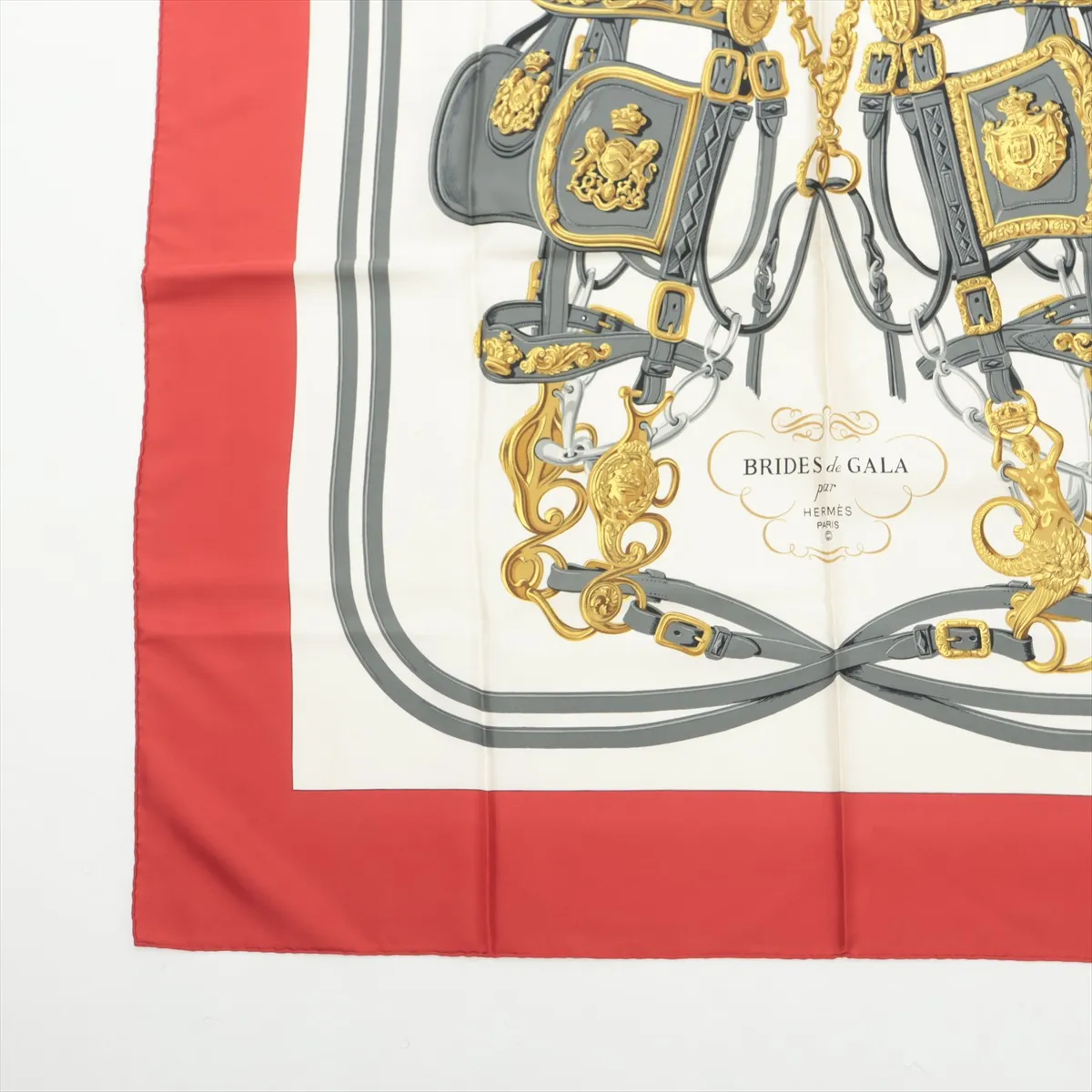Carre 90 BRIDES de GALA (ceremonial horse bridle) scarf, silk, red. Shows signs of wear, — view 5