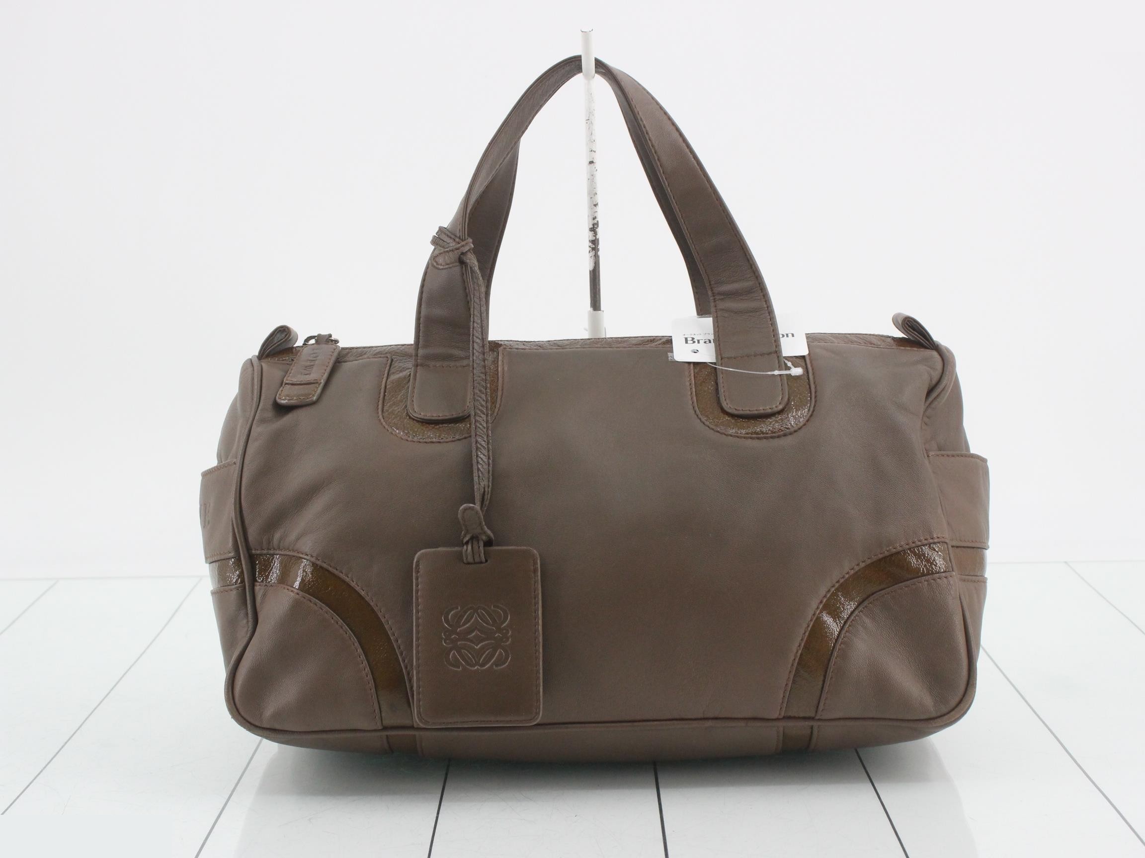 Anagram Logo Embossed Nappa Leather Boston Bag, Brown