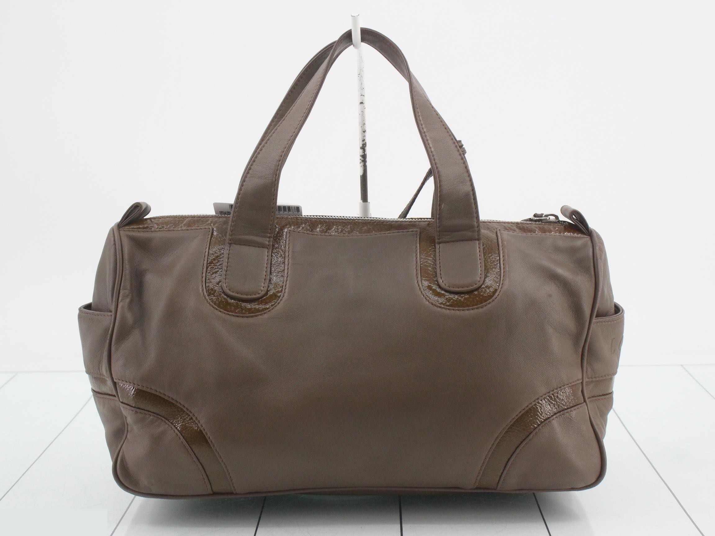 Anagram Logo Embossed Nappa Leather Boston Bag, Brown — view 2