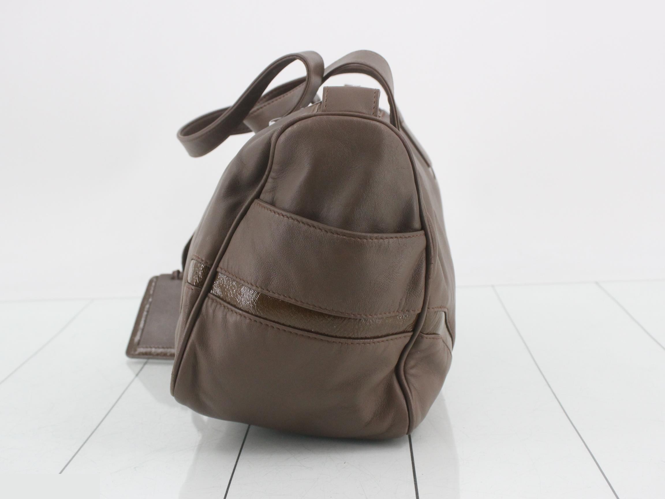 Anagram Logo Embossed Nappa Leather Boston Bag, Brown — view 3