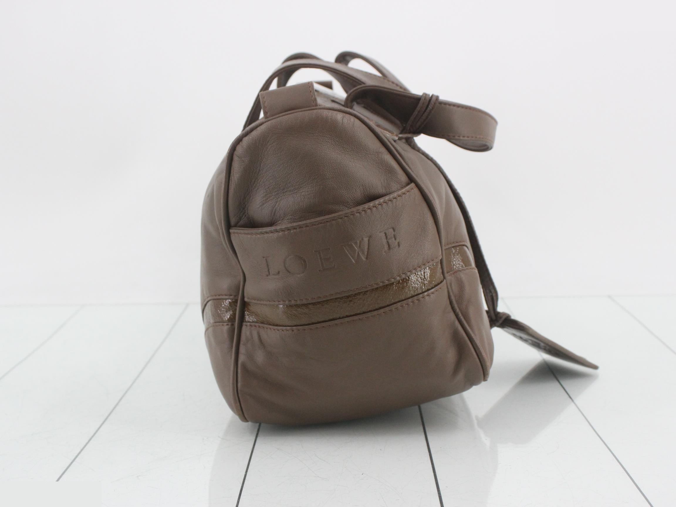 Anagram Logo Embossed Nappa Leather Boston Bag, Brown — view 4