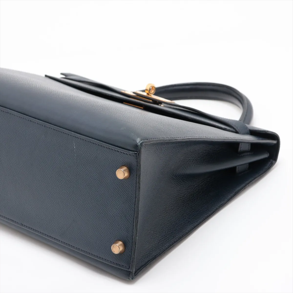 [Individually packaged] Hermes Kelly 32 Sellier Courchevel Blue Indigo Gold Hardware X: 1994 Cadena lock — view 3