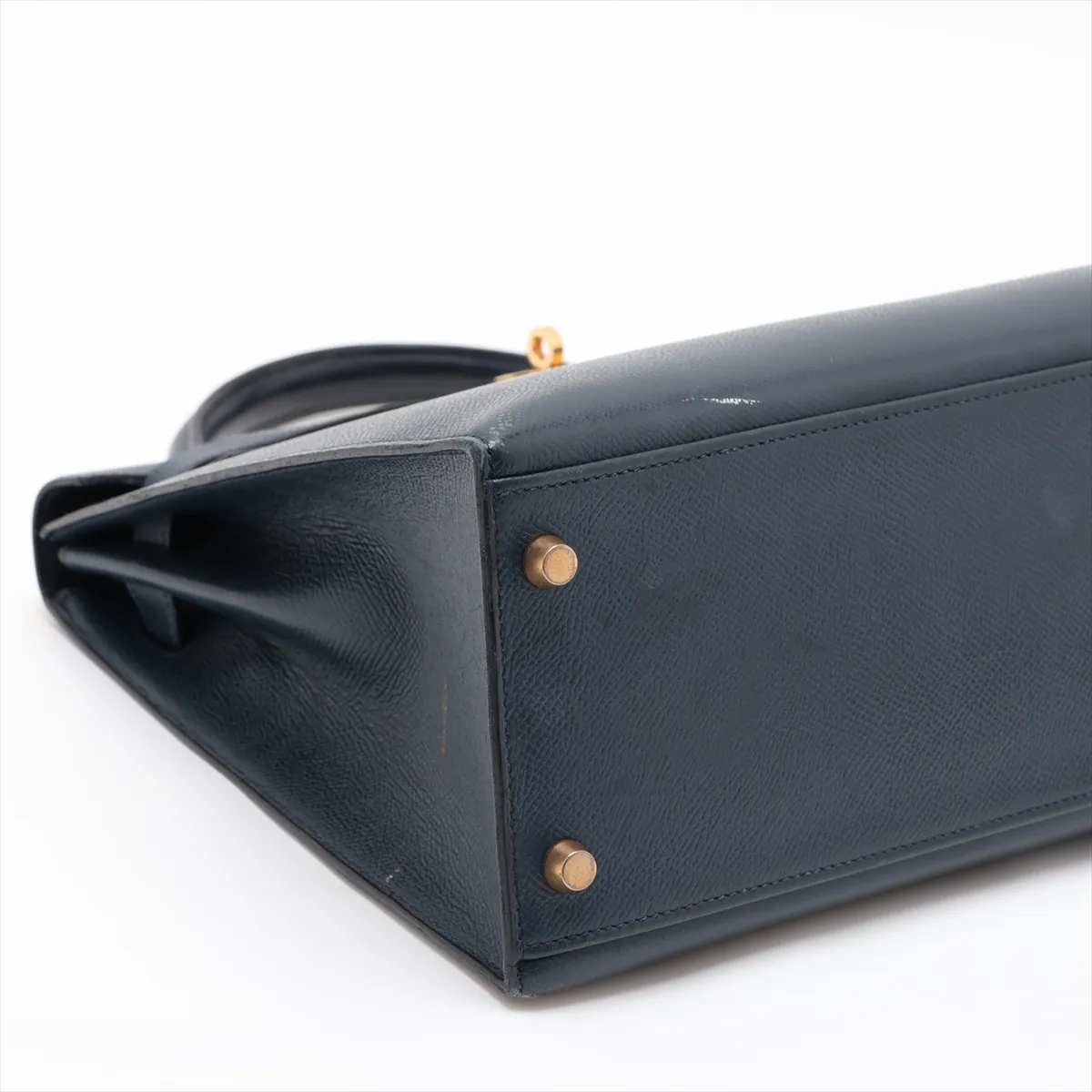 [Individually packaged] Hermes Kelly 32 Sellier Courchevel Blue Indigo Gold Hardware X: 1994 Cadena lock — view 4
