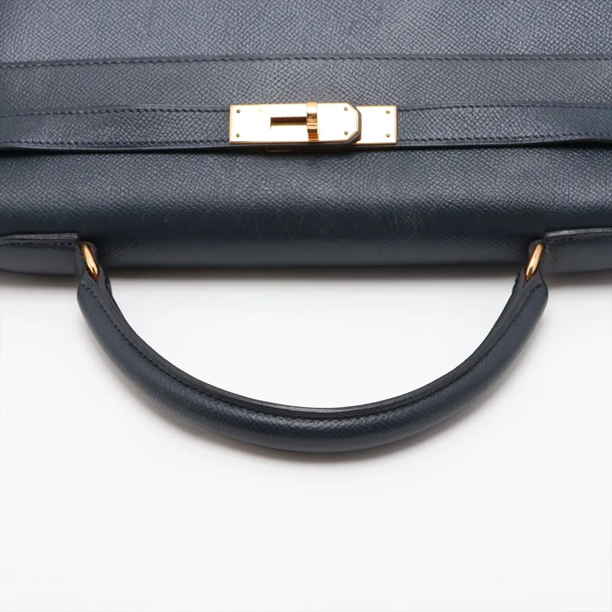 [Individually packaged] Hermes Kelly 32 Sellier Courchevel Blue Indigo Gold Hardware X: 1994 Cadena lock — view 5