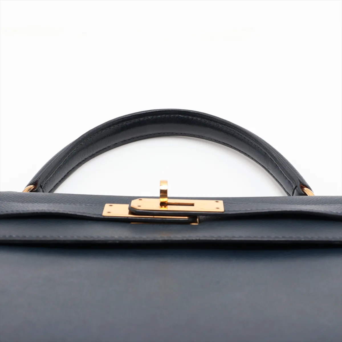 [Individually packaged] Hermes Kelly 32 Sellier Courchevel Blue Indigo Gold Hardware X: 1994 Cadena lock — view 6